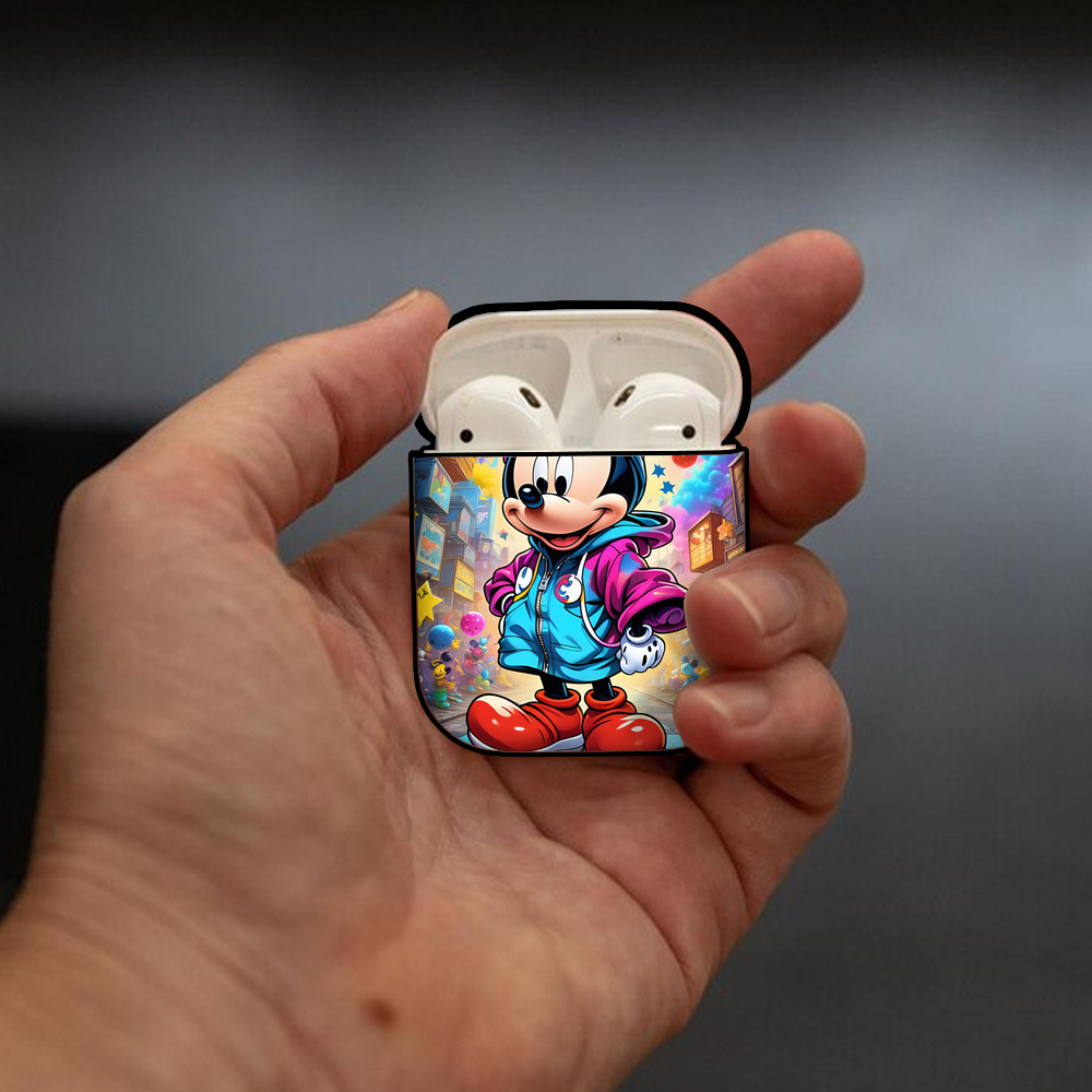 ミッキーマウス Mickey Mouse AirPods 第2世代保護ケース ハードシェル ブラック 耐衝撃・防指紋・カラビナ付き