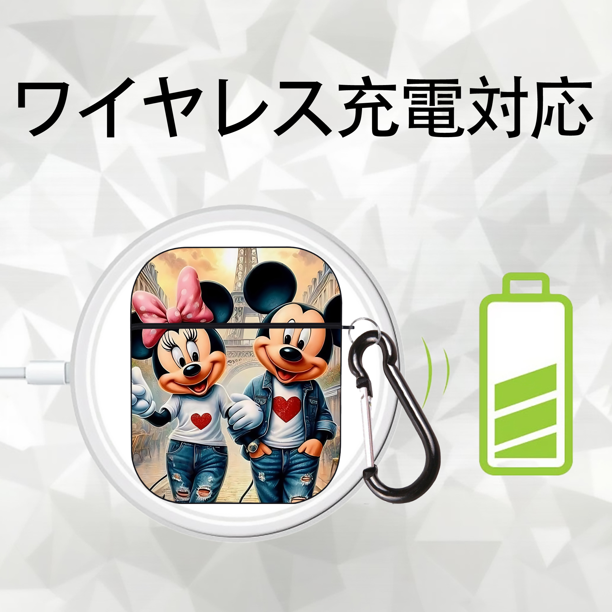 ミッキーマウス Mickey Mouse AirPods 第2世代保護ケース ハードシェル ブラック 耐衝撃・防指紋・カラビナ付き