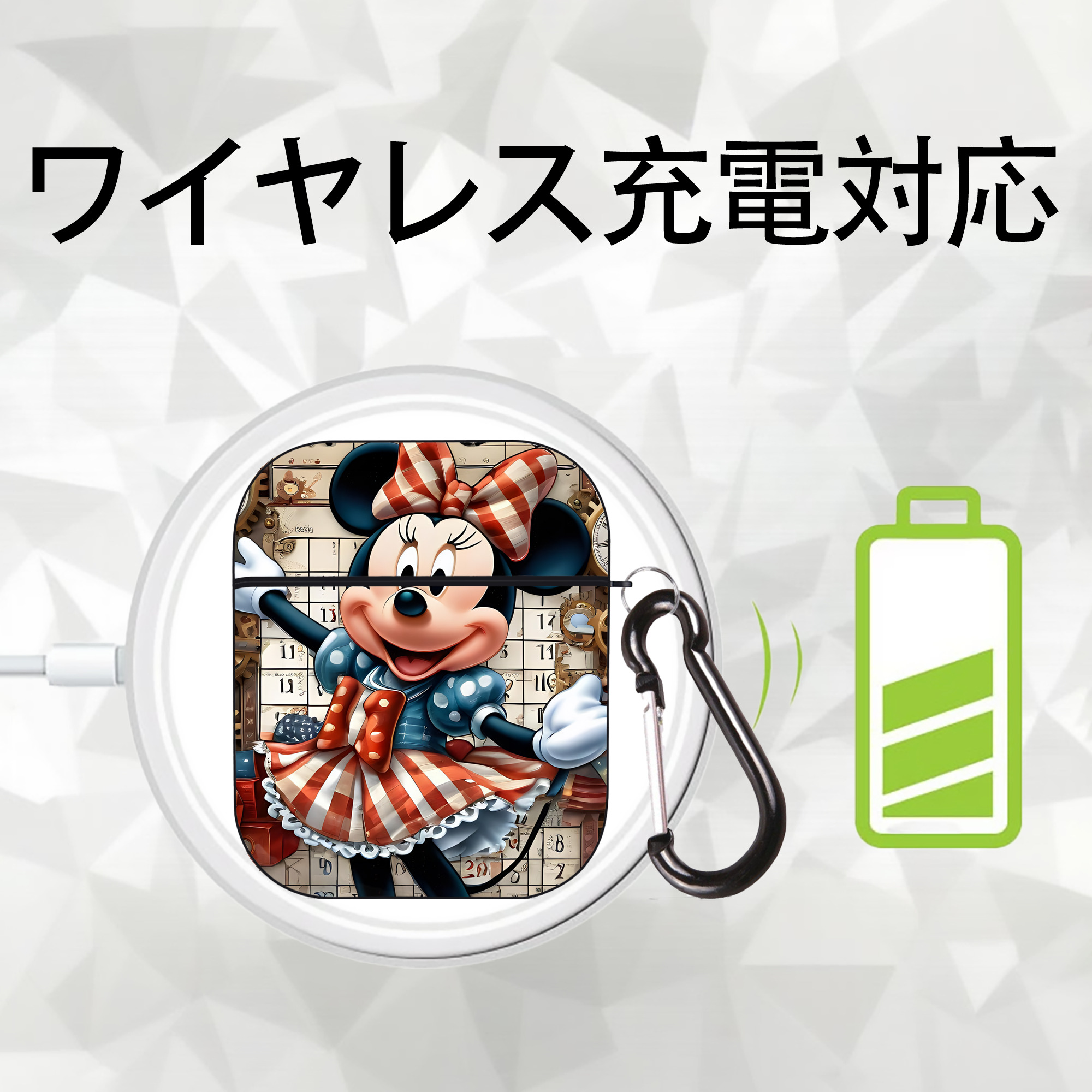 ミッキーマウス Mickey Mouse AirPods 第2世代保護ケース ハードシェル ブラック 耐衝撃・防指紋・カラビナ付き