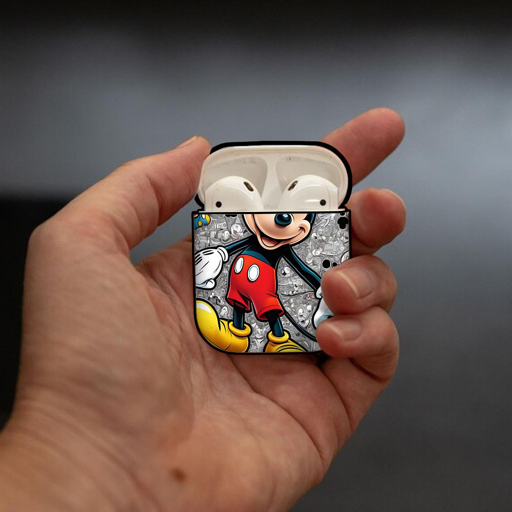 ミッキーマウス Mickey Mouse AirPods 第2世代保護ケース ハードシェル ブラック 耐衝撃・防指紋・カラビナ付き