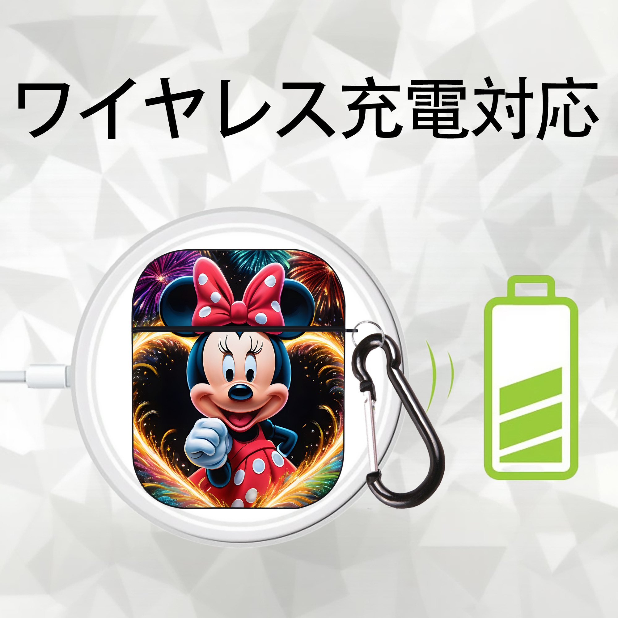 ミッキーマウス Mickey Mouse AirPods 第2世代保護ケース ハードシェル ブラック 耐衝撃・防指紋・カラビナ付き