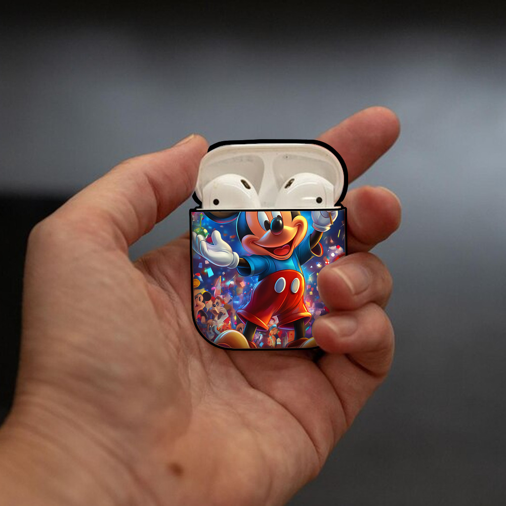 ミッキーマウス Mickey Mouse AirPods 第2世代保護ケース ハードシェル ブラック 耐衝撃・防指紋・カラビナ付き