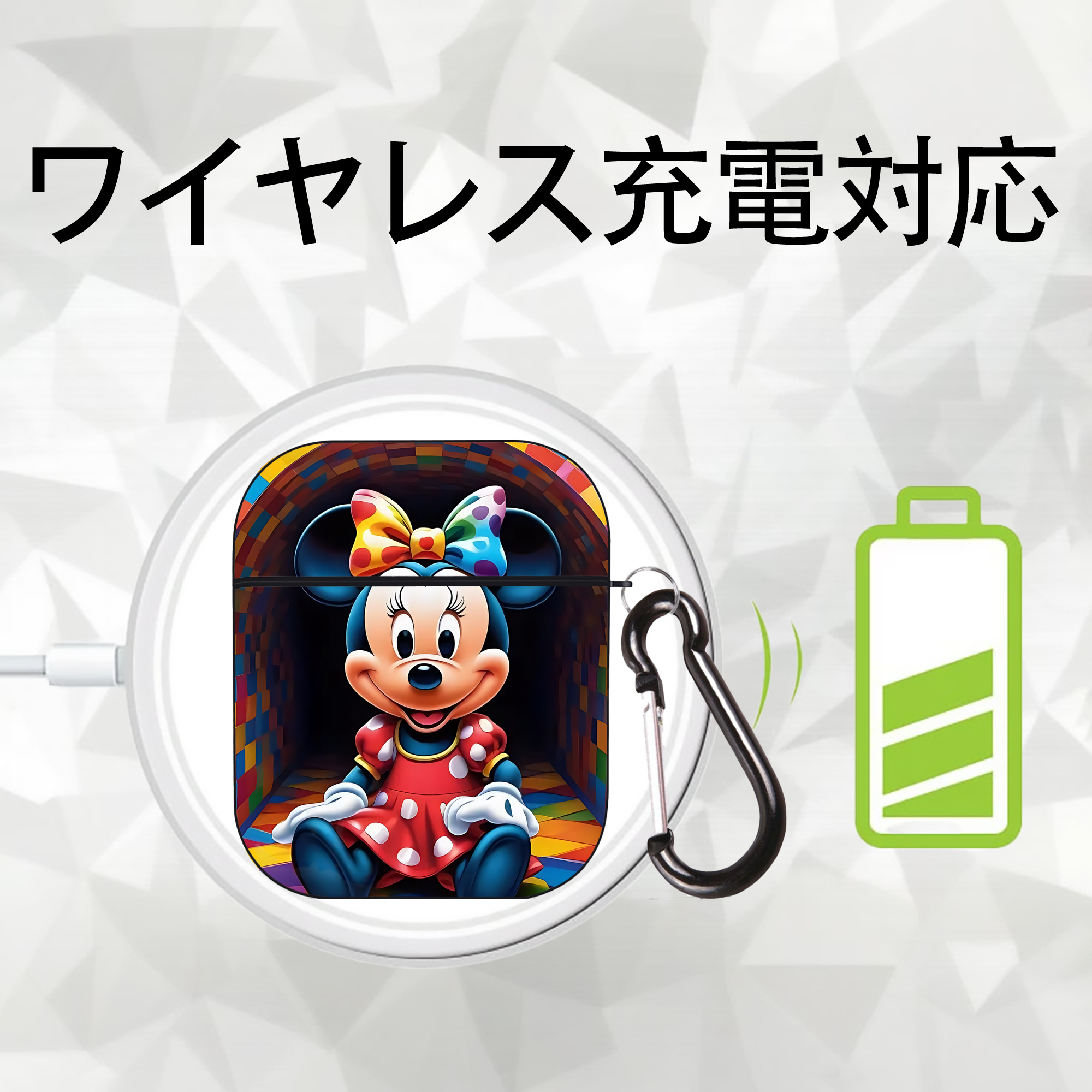 ミッキーマウス Mickey Mouse AirPods 第2世代保護ケース ハードシェル ブラック 耐衝撃・防指紋・カラビナ付き