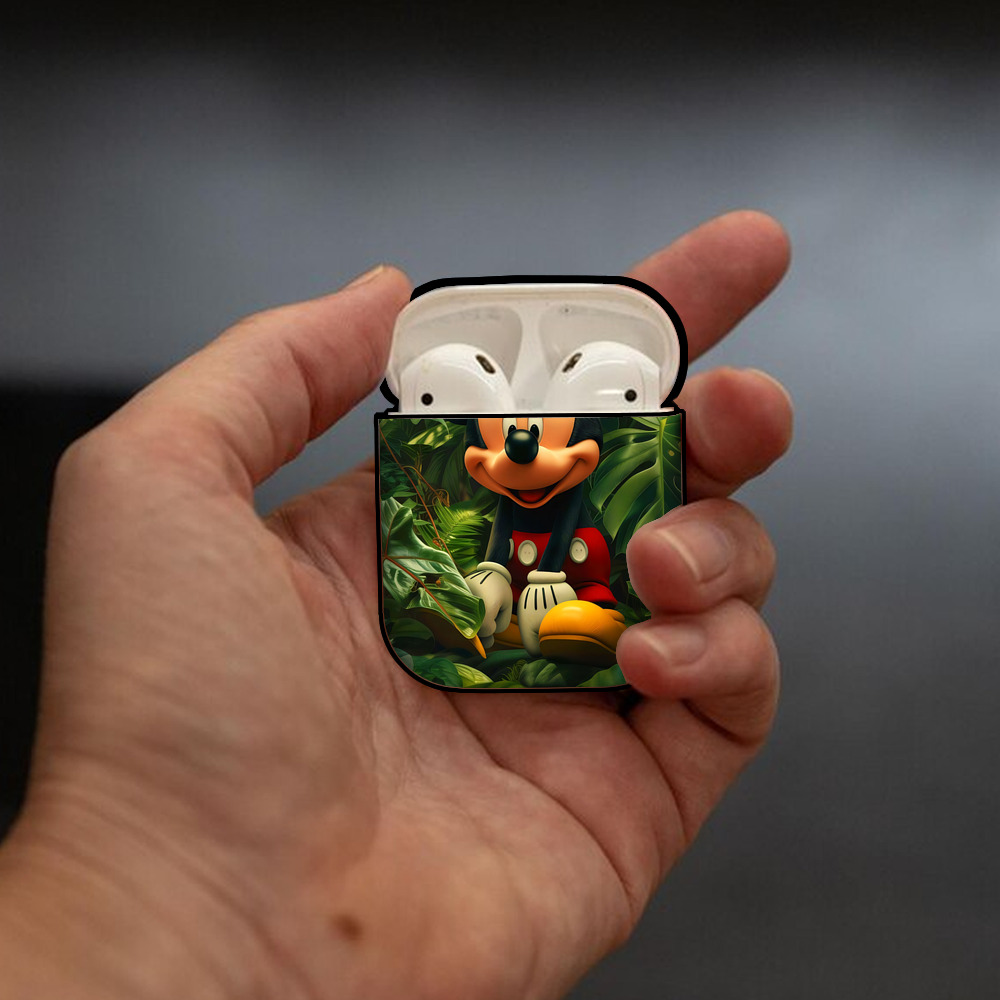 ミッキーマウス Mickey Mouse AirPods 第2世代保護ケース ハードシェル ブラック 耐衝撃・防指紋・カラビナ付き