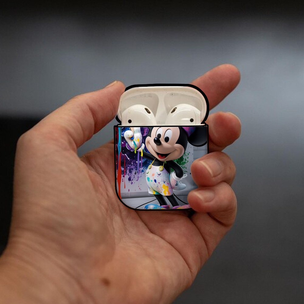 ミッキーマウス Mickey Mouse AirPods 第2世代保護ケース ハードシェル ブラック 耐衝撃・防指紋・カラビナ付き