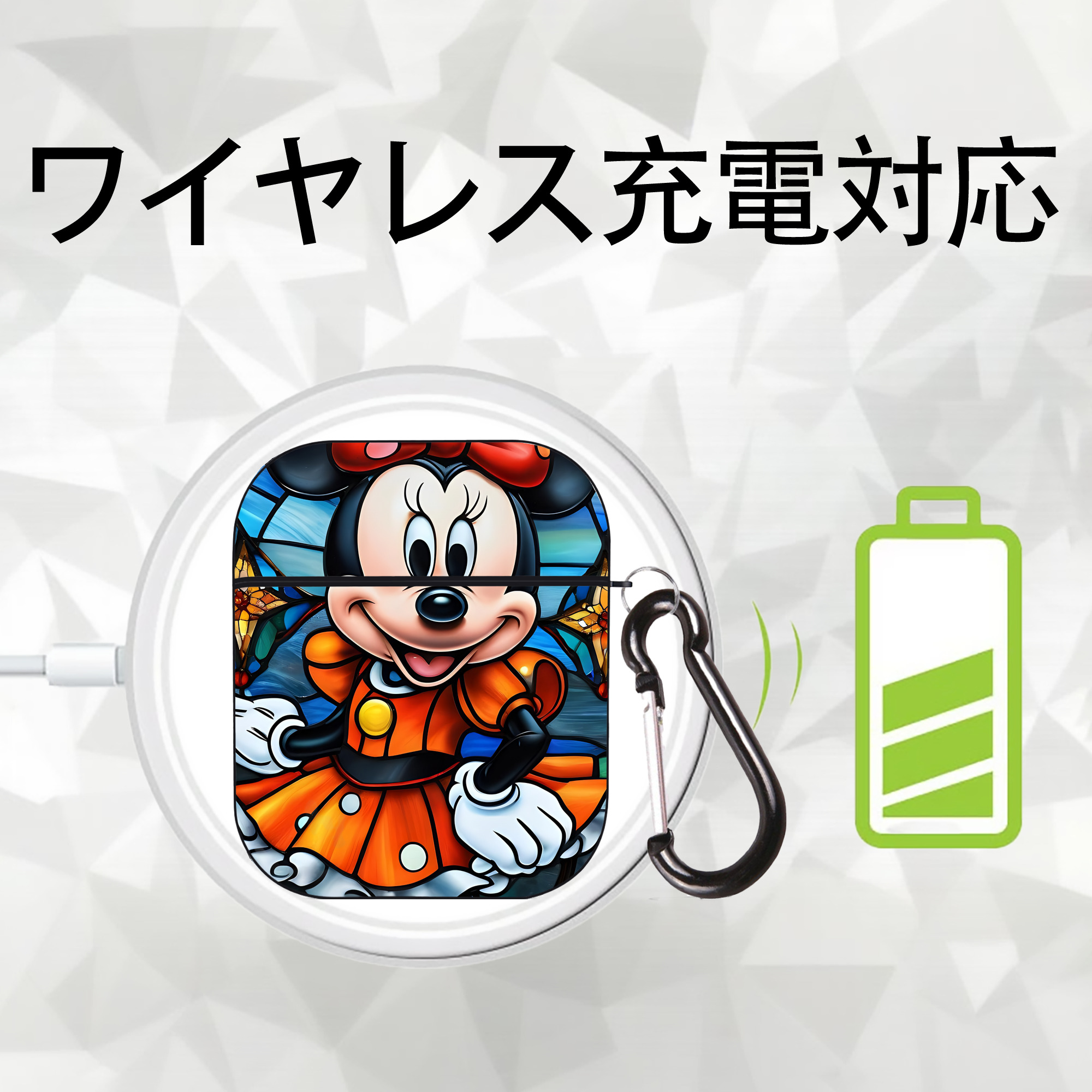 ミッキーマウス Mickey Mouse AirPods 第2世代保護ケース ハードシェル ブラック 耐衝撃・防指紋・カラビナ付き