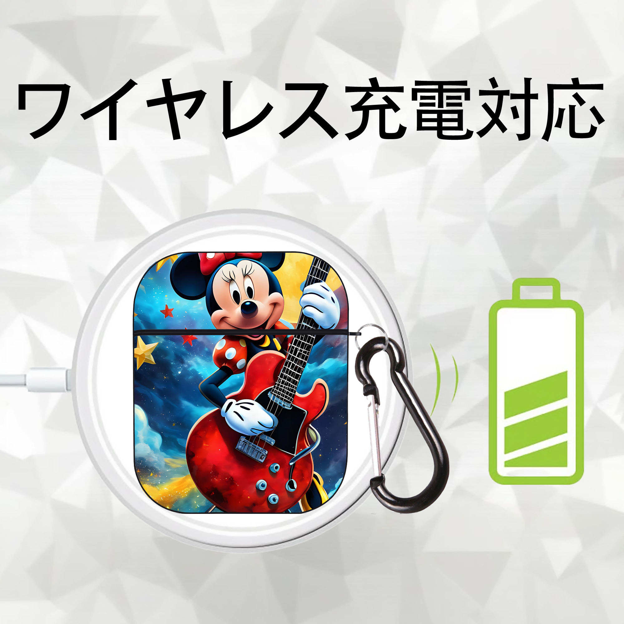 ミッキーマウス Mickey Mouse AirPods 第2世代保護ケース ハードシェル ブラック 耐衝撃・防指紋・カラビナ付き