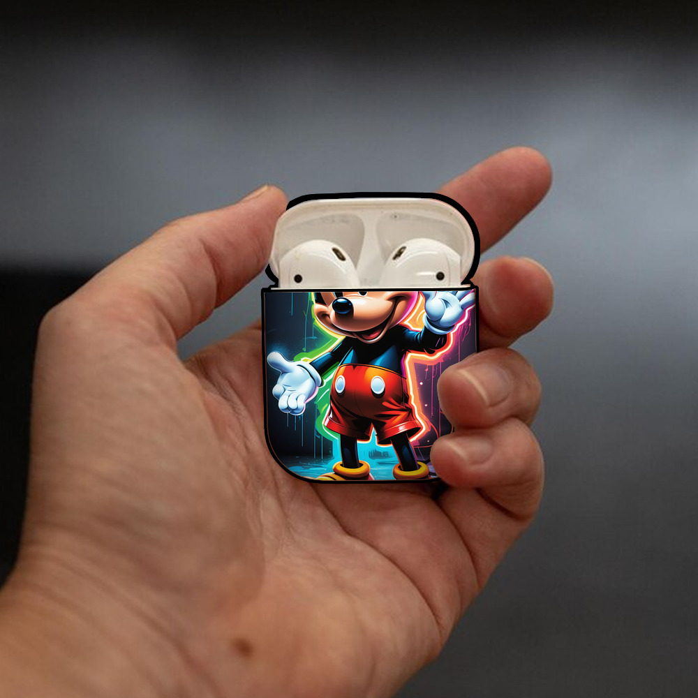 ミッキーマウス Mickey Mouse AirPods 第2世代保護ケース ハードシェル ブラック 耐衝撃・防指紋・カラビナ付き