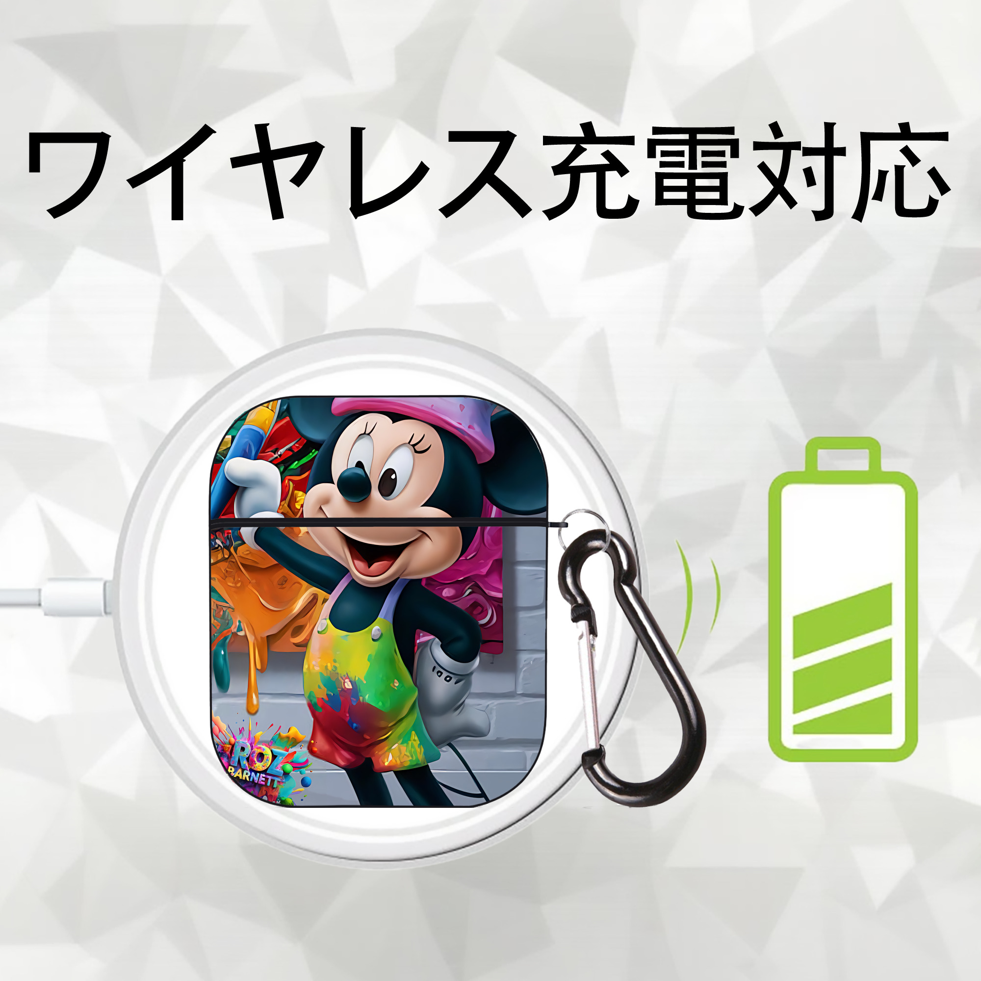 ミッキーマウス Mickey Mouse AirPods 第2世代保護ケース ハードシェル ブラック 耐衝撃・防指紋・カラビナ付き