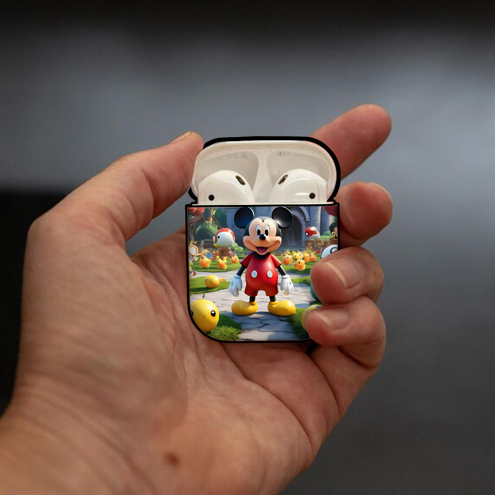 ミッキーマウス Mickey Mouse AirPods 第2世代保護ケース ハードシェル ブラック 耐衝撃・防指紋・カラビナ付き