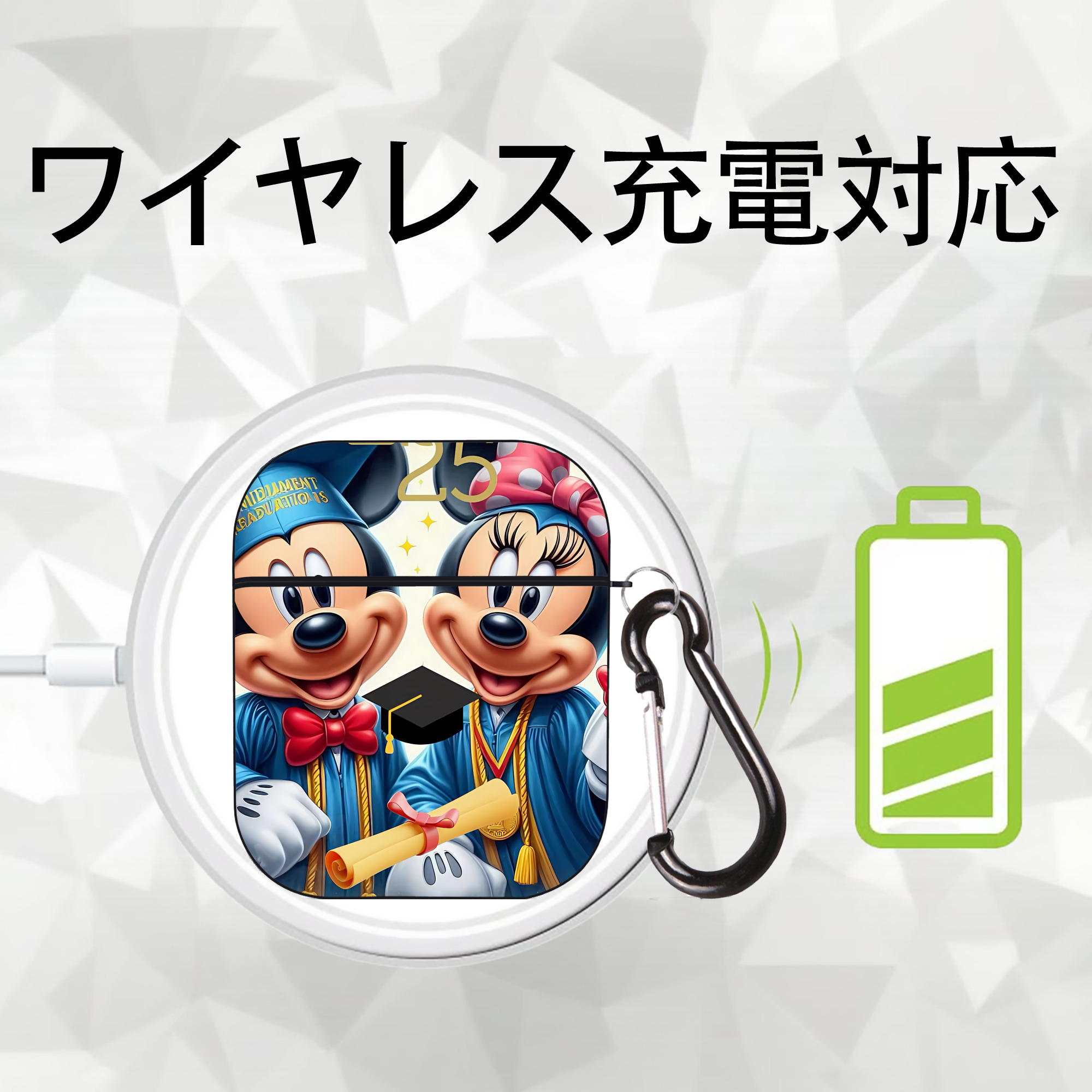 ミッキーマウス Mickey Mouse AirPods 第2世代保護ケース ハードシェル ブラック 耐衝撃・防指紋・カラビナ付き