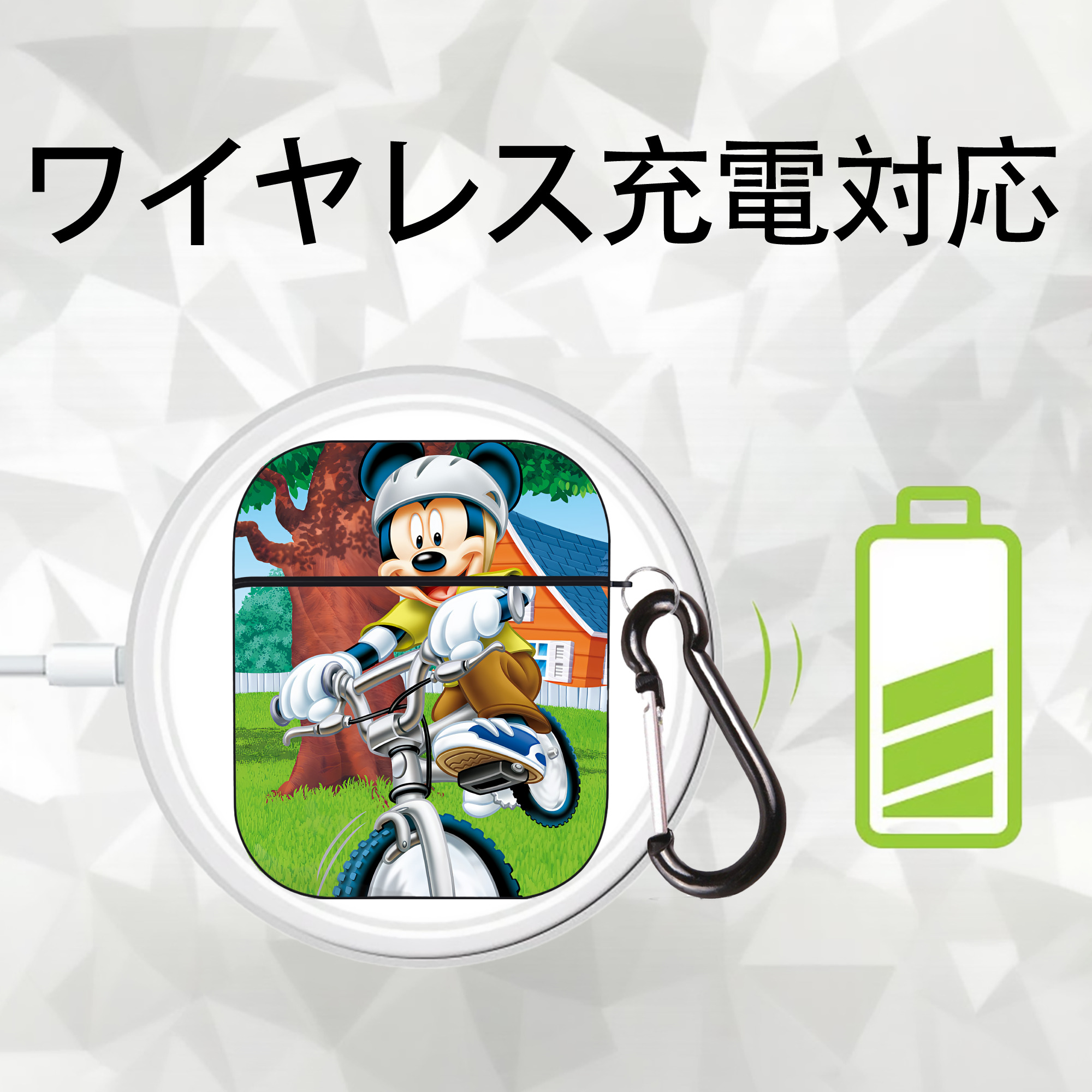 ミッキーマウス Mickey Mouse AirPods 第2世代保護ケース ハードシェル ブラック 耐衝撃・防指紋・カラビナ付き