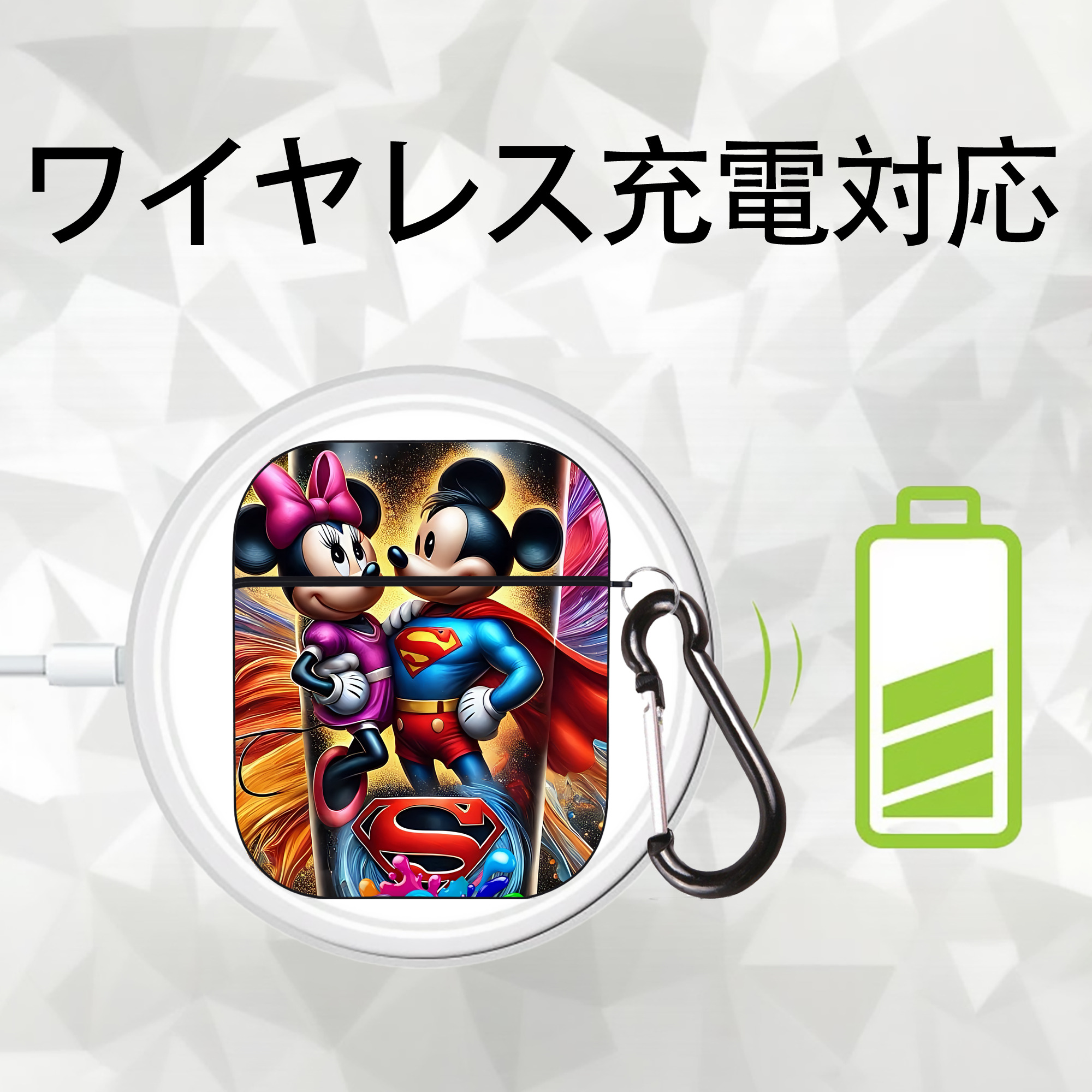 ミッキーマウス Mickey Mouse AirPods 第2世代保護ケース ハードシェル ブラック 耐衝撃・防指紋・カラビナ付き