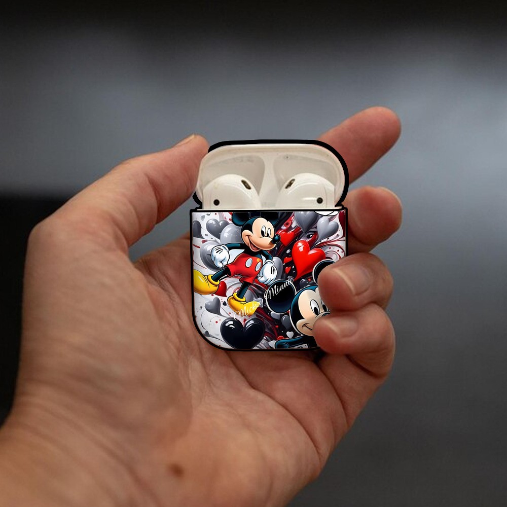 ミッキーマウス Mickey Mouse AirPods 第2世代保護ケース ハードシェル ブラック 耐衝撃・防指紋・カラビナ付き