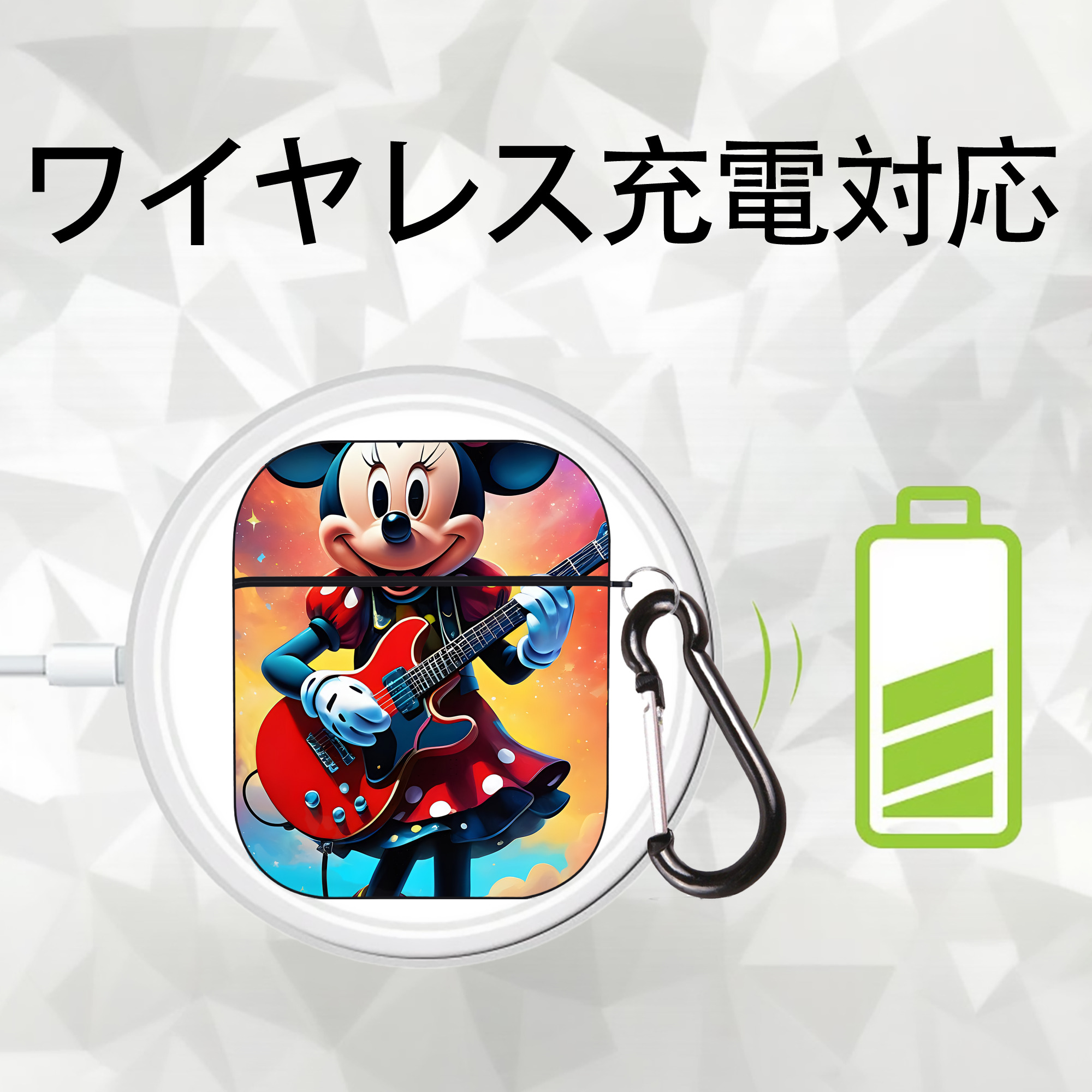 ミッキーマウス Mickey Mouse AirPods 第2世代保護ケース ハードシェル ブラック 耐衝撃・防指紋・カラビナ付き