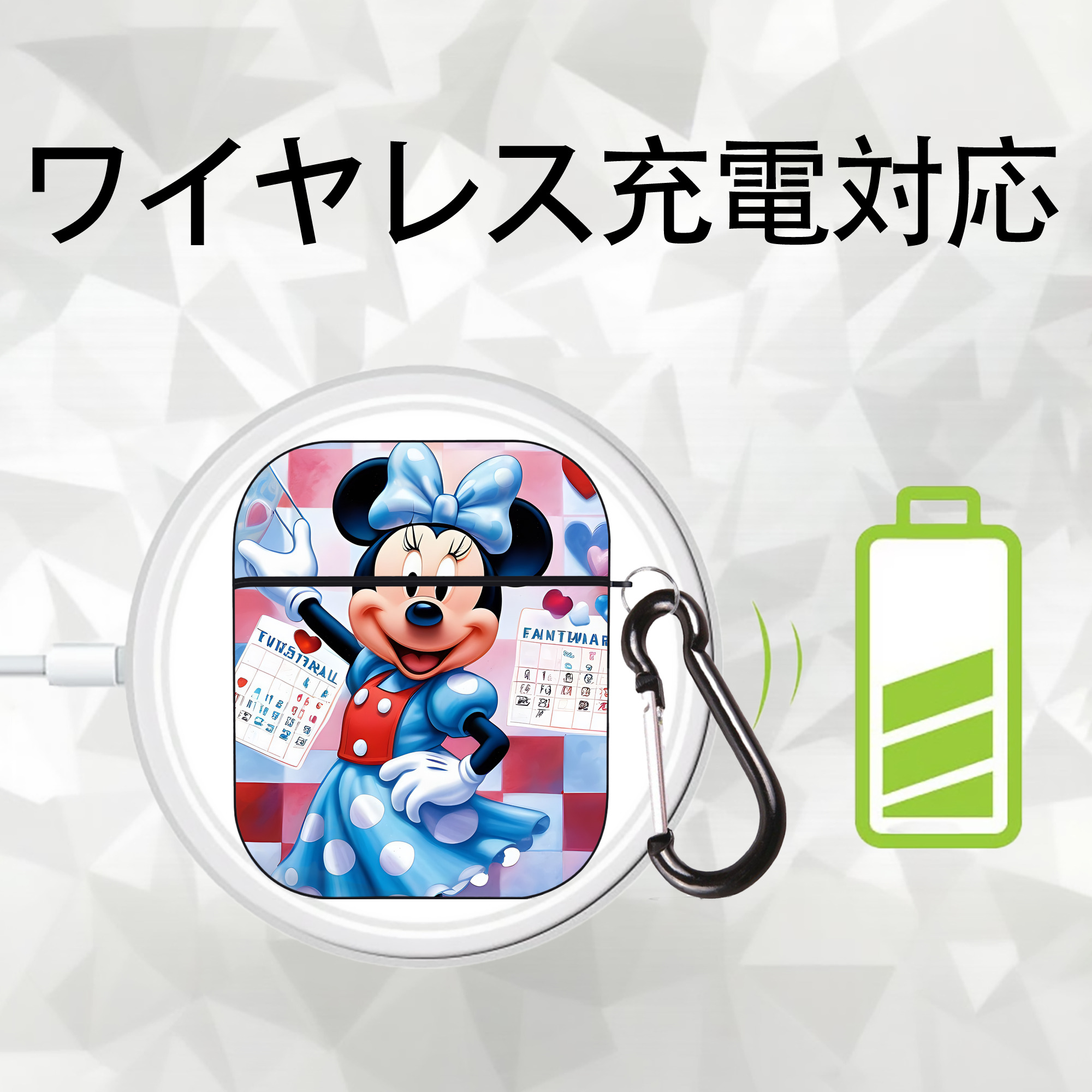 ミッキーマウス Mickey Mouse AirPods 第2世代保護ケース ハードシェル ブラック 耐衝撃・防指紋・カラビナ付き