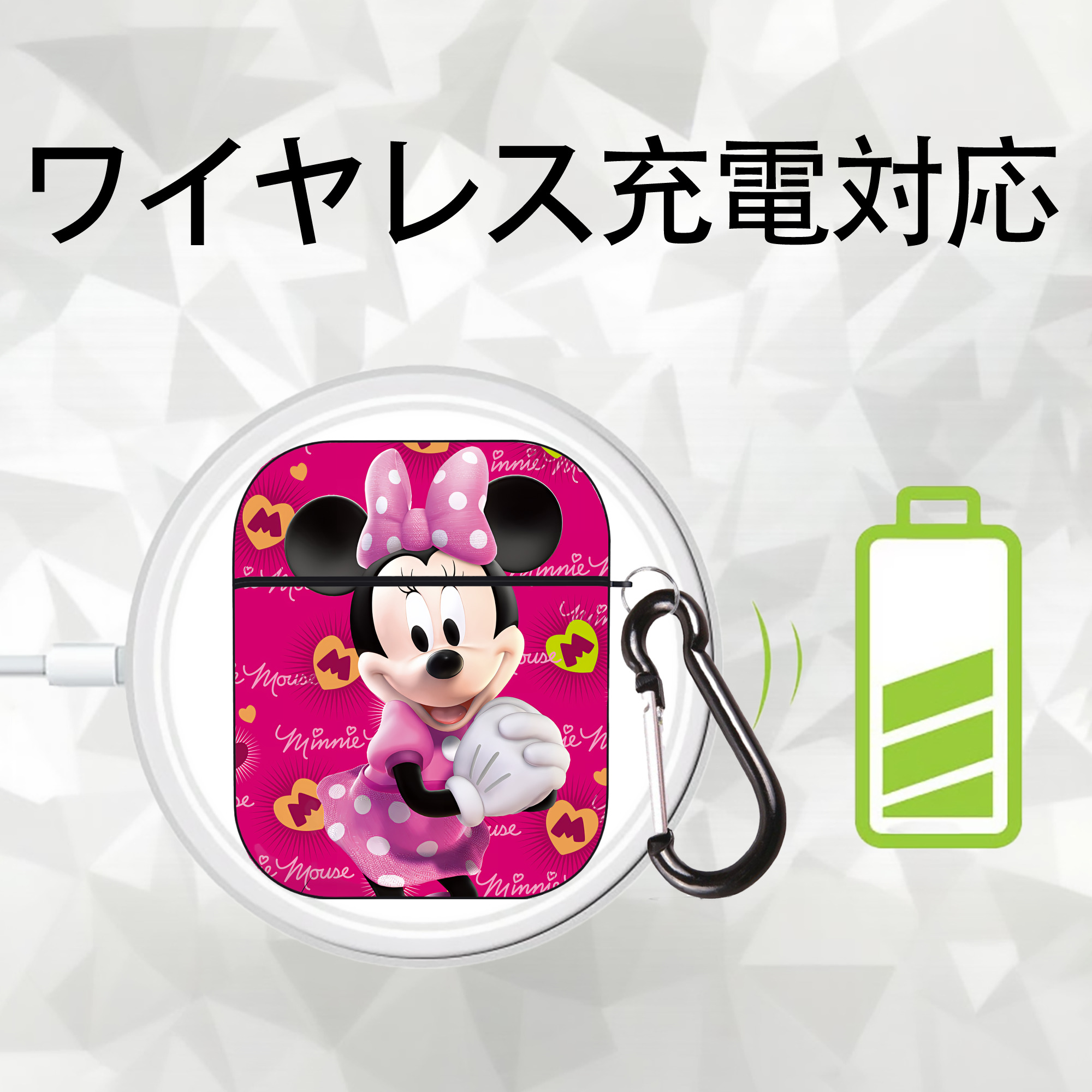 ミッキーマウス Mickey Mouse AirPods 第2世代保護ケース ハードシェル ブラック 耐衝撃・防指紋・カラビナ付き