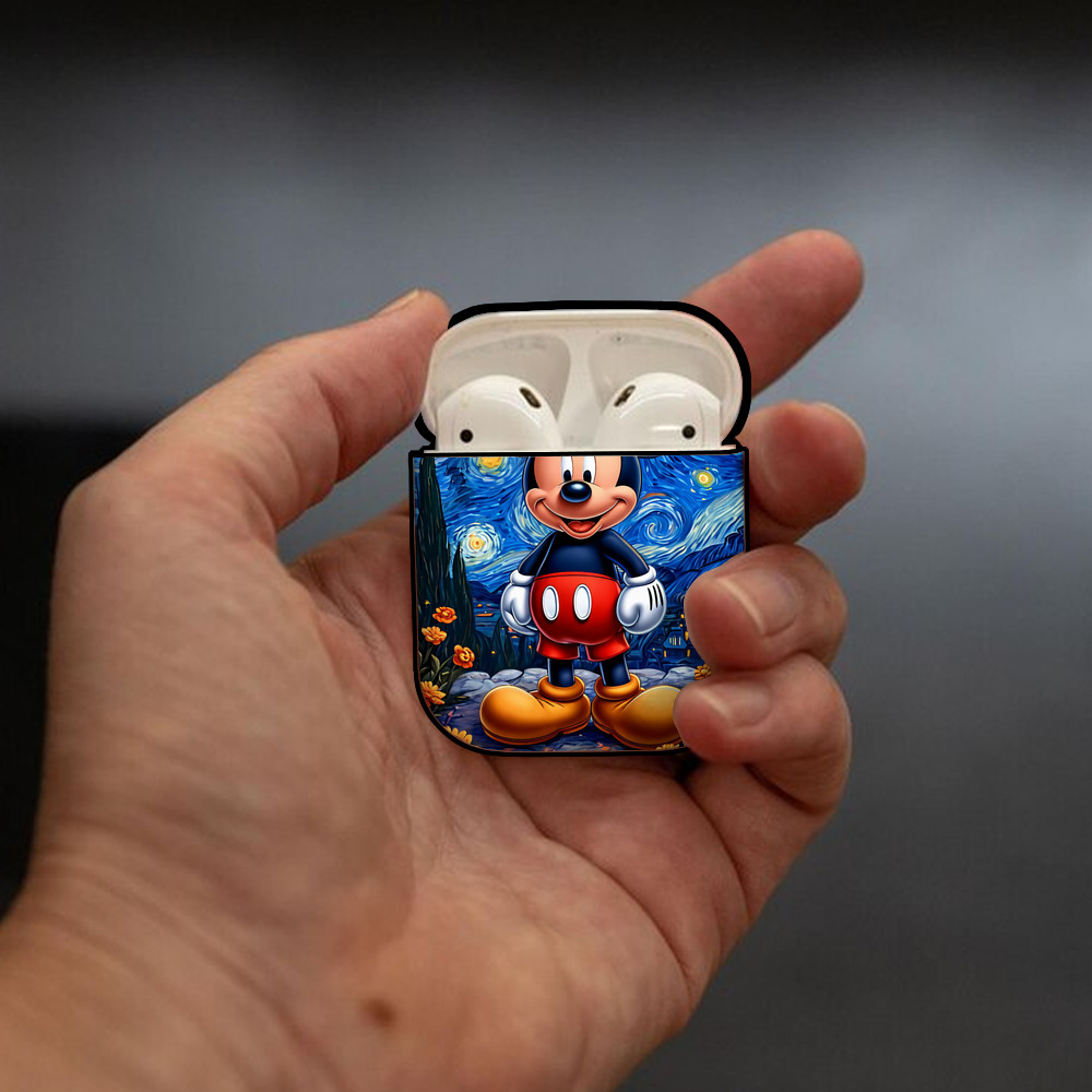 ミッキーマウス Mickey Mouse AirPods 第2世代保護ケース ハードシェル ブラック 耐衝撃・防指紋・カラビナ付き