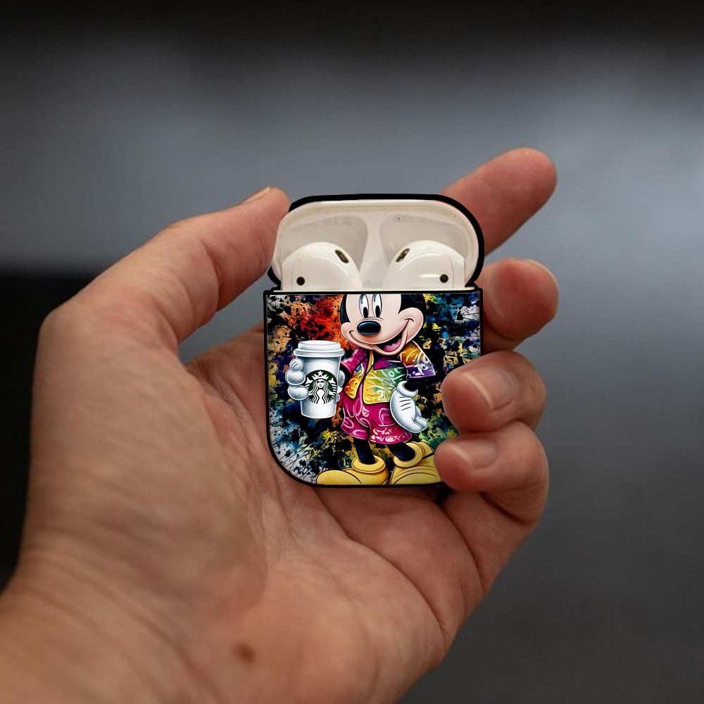 ミッキーマウス Mickey Mouse AirPods 第2世代保護ケース ハードシェル ブラック 耐衝撃・防指紋・カラビナ付き