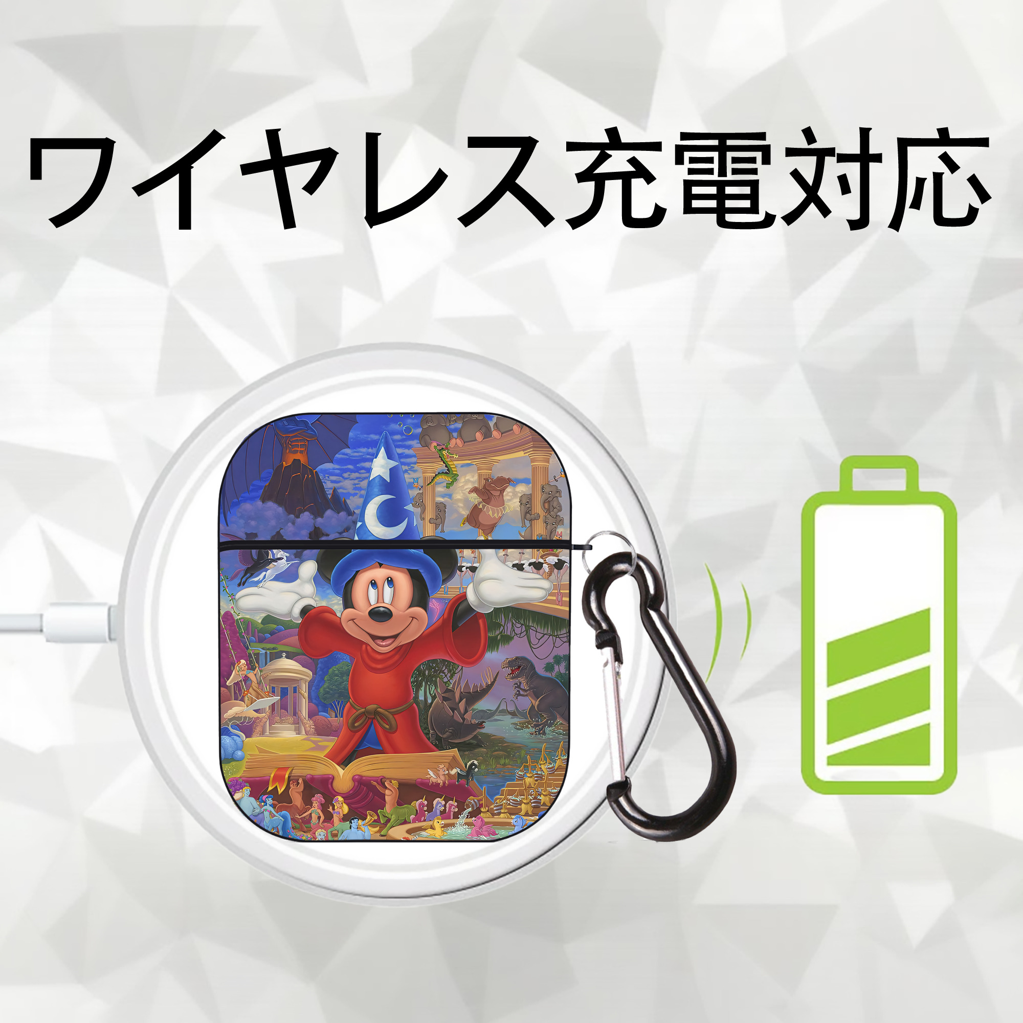 ミッキーマウス Mickey Mouse AirPods 第2世代保護ケース ハードシェル ブラック 耐衝撃・防指紋・カラビナ付き