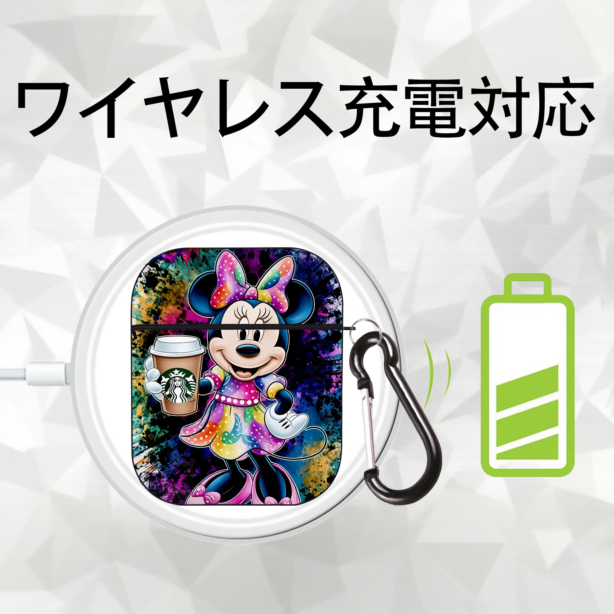 ミッキーマウス Mickey Mouse AirPods 第2世代保護ケース ハードシェル ブラック 耐衝撃・防指紋・カラビナ付き