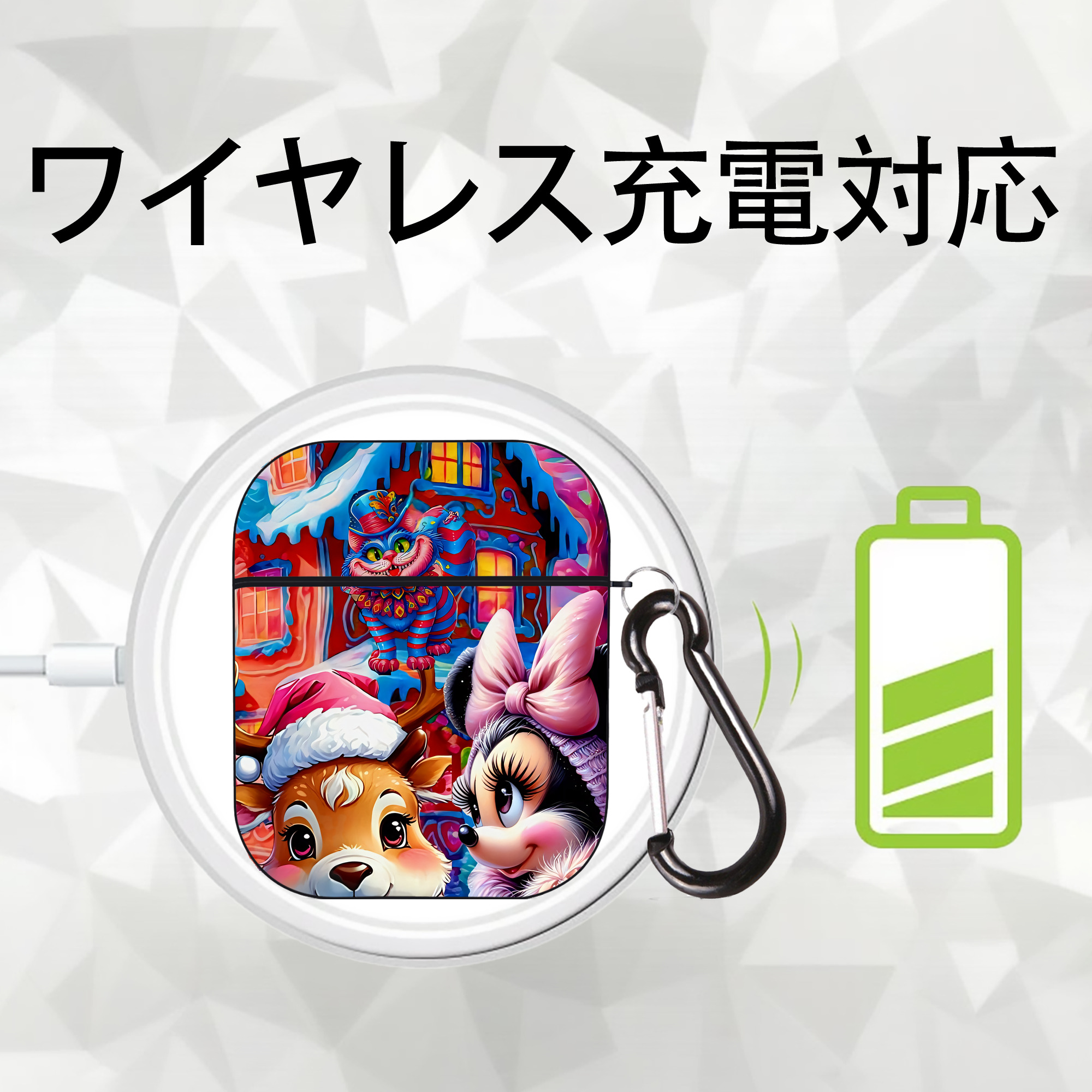 ミッキーマウス Mickey Mouse AirPods 第2世代保護ケース ハードシェル ブラック 耐衝撃・防指紋・カラビナ付き