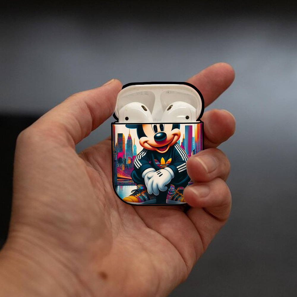 ミッキーマウス Mickey Mouse AirPods 第2世代保護ケース ハードシェル ブラック 耐衝撃・防指紋・カラビナ付き
