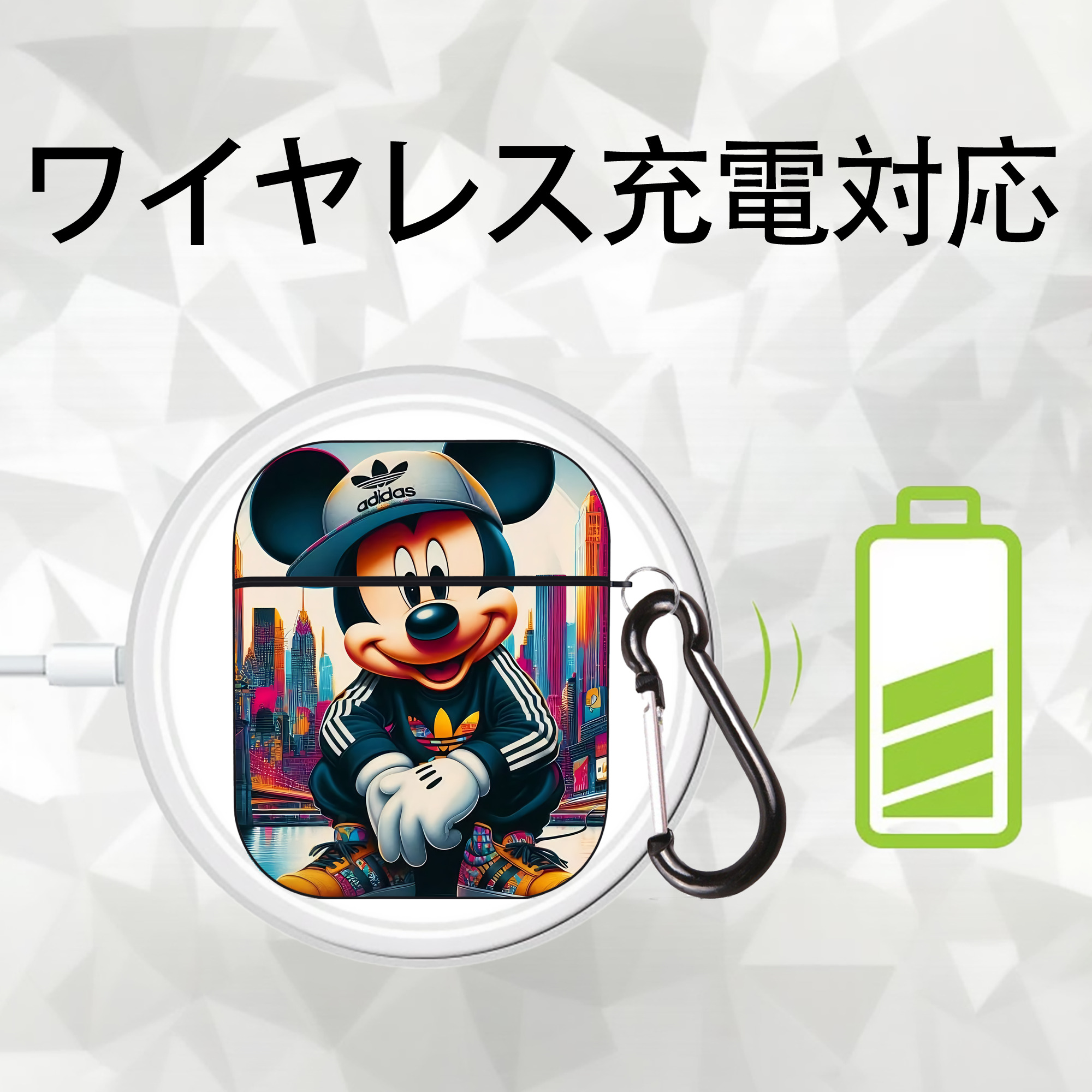 ミッキーマウス Mickey Mouse AirPods 第2世代保護ケース ハードシェル ブラック 耐衝撃・防指紋・カラビナ付き