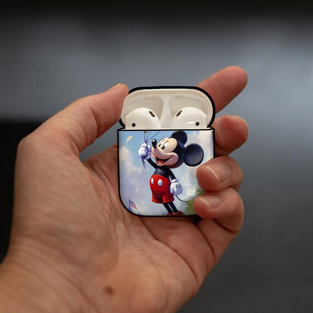 ミッキーマウス Mickey Mouse AirPods 第2世代保護ケース ハードシェル ブラック 耐衝撃・防指紋・カラビナ付き