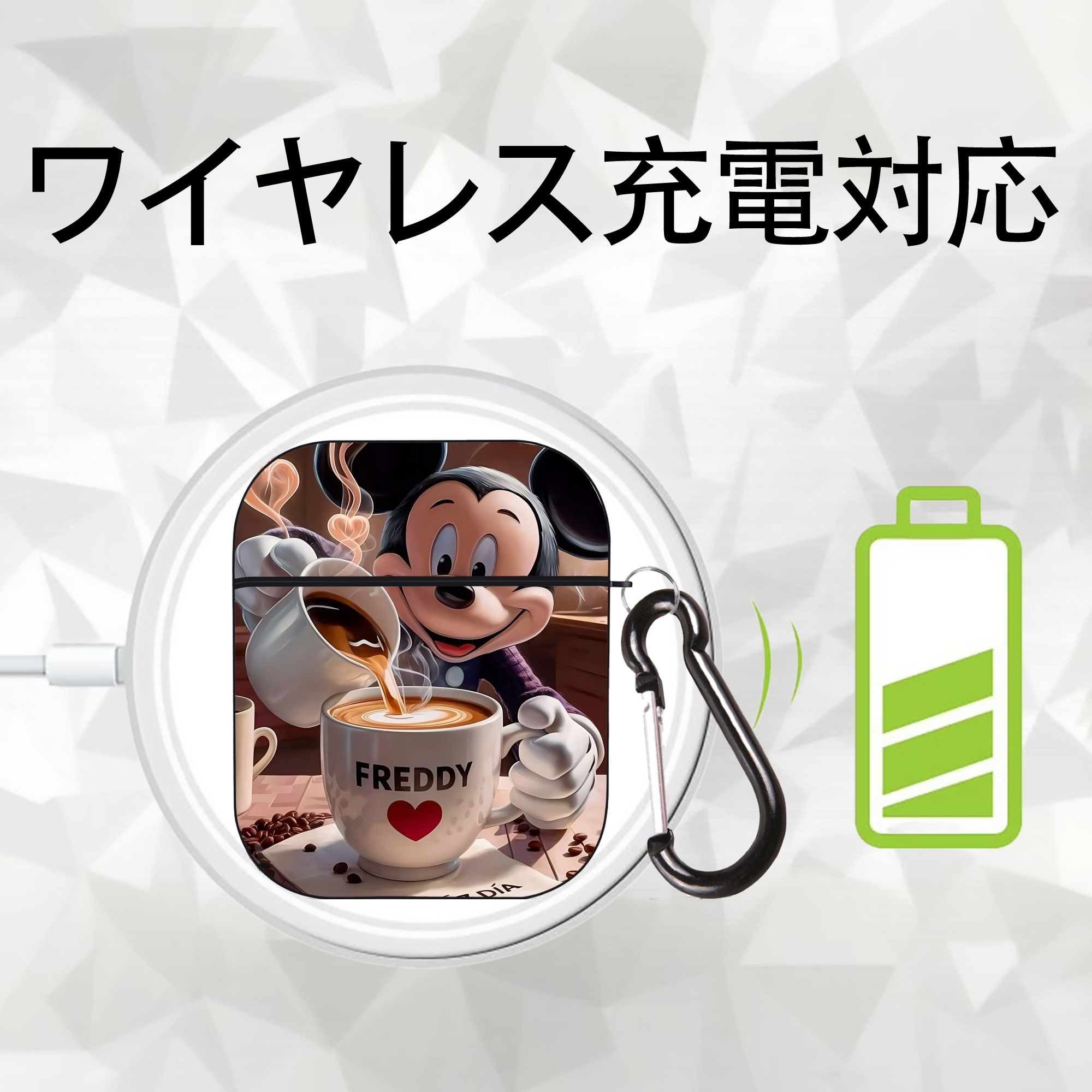ミッキーマウス Mickey Mouse AirPods 第2世代保護ケース ハードシェル ブラック 耐衝撃・防指紋・カラビナ付き