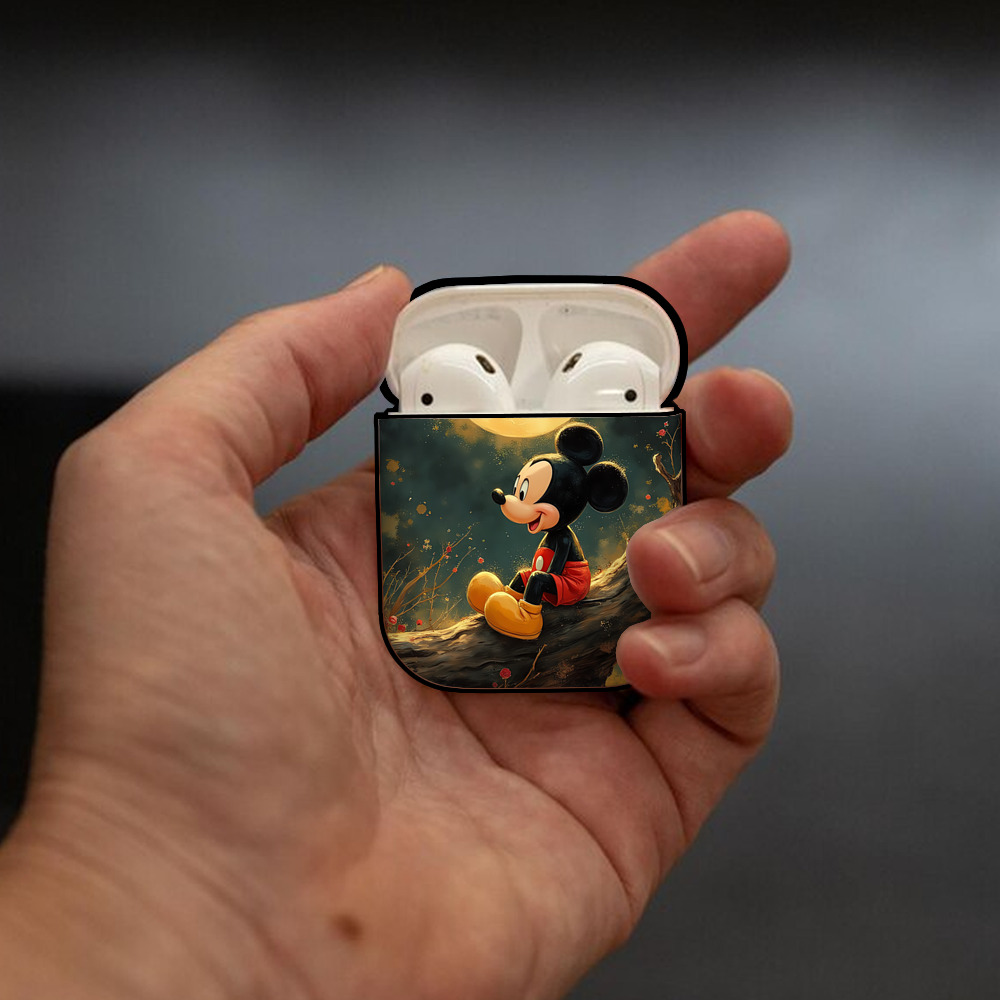 ミッキーマウス Mickey Mouse AirPods 第2世代保護ケース ハードシェル ブラック 耐衝撃・防指紋・カラビナ付き