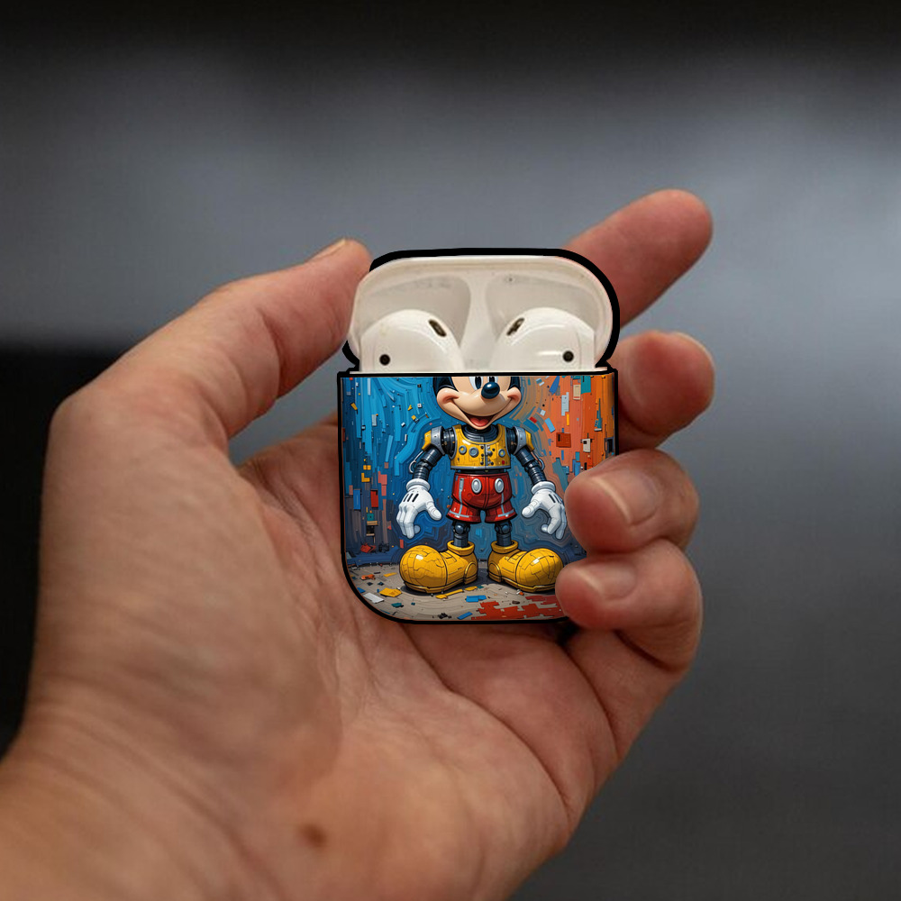 ミッキーマウス Mickey Mouse AirPods 第2世代保護ケース ハードシェル ブラック 耐衝撃・防指紋・カラビナ付き