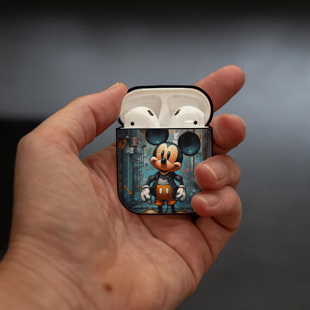 ミッキーマウス Mickey Mouse AirPods 第2世代保護ケース ハードシェル ブラック 耐衝撃・防指紋・カラビナ付き
