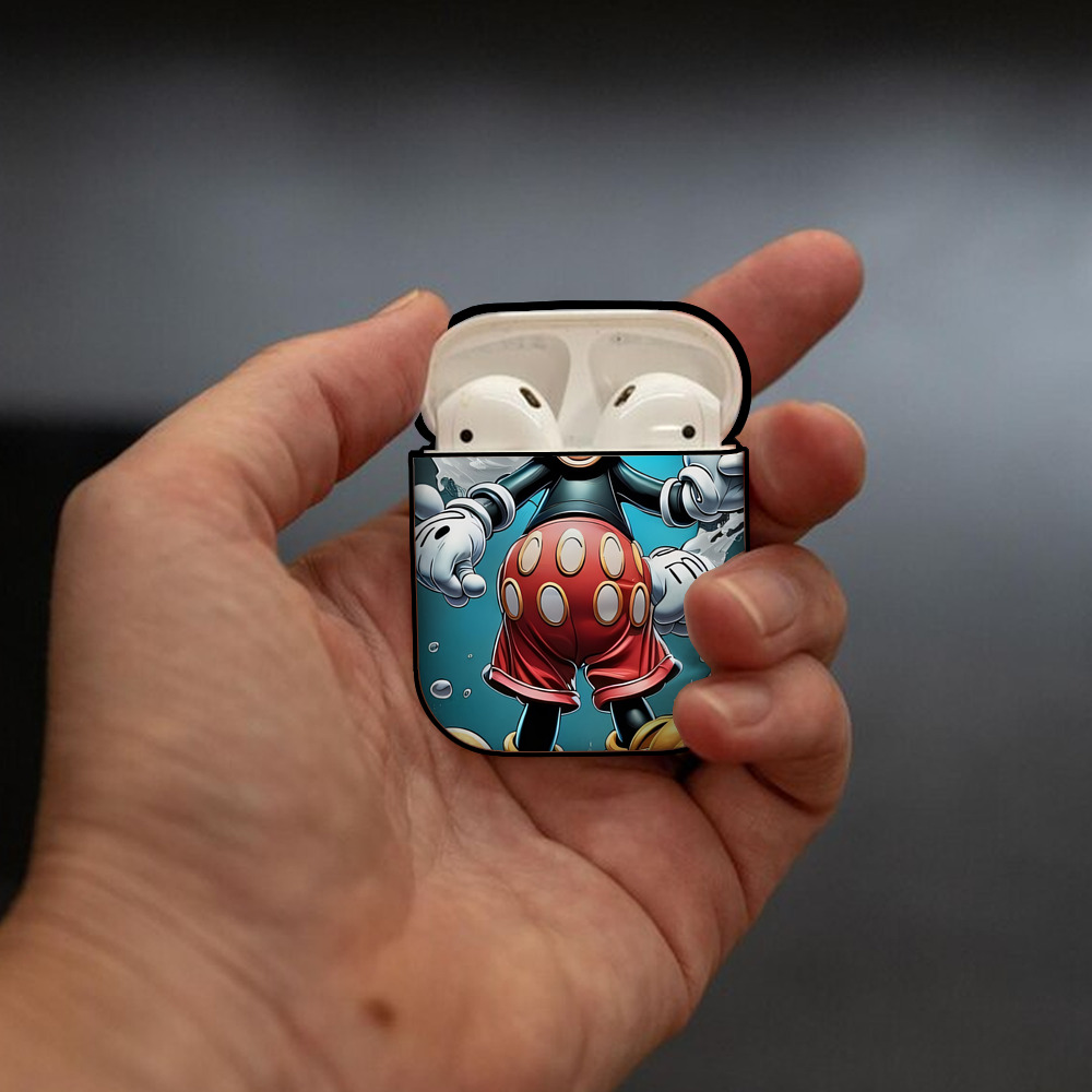 ミッキーマウス Mickey Mouse AirPods 第2世代保護ケース ハードシェル ブラック 耐衝撃・防指紋・カラビナ付き