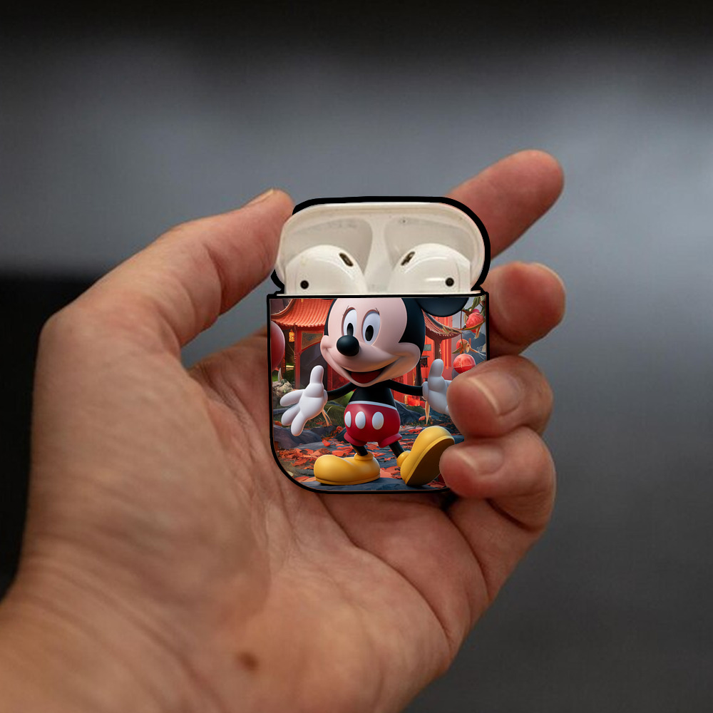 ミッキーマウス Mickey Mouse AirPods 第2世代保護ケース ハードシェル ブラック 耐衝撃・防指紋・カラビナ付き