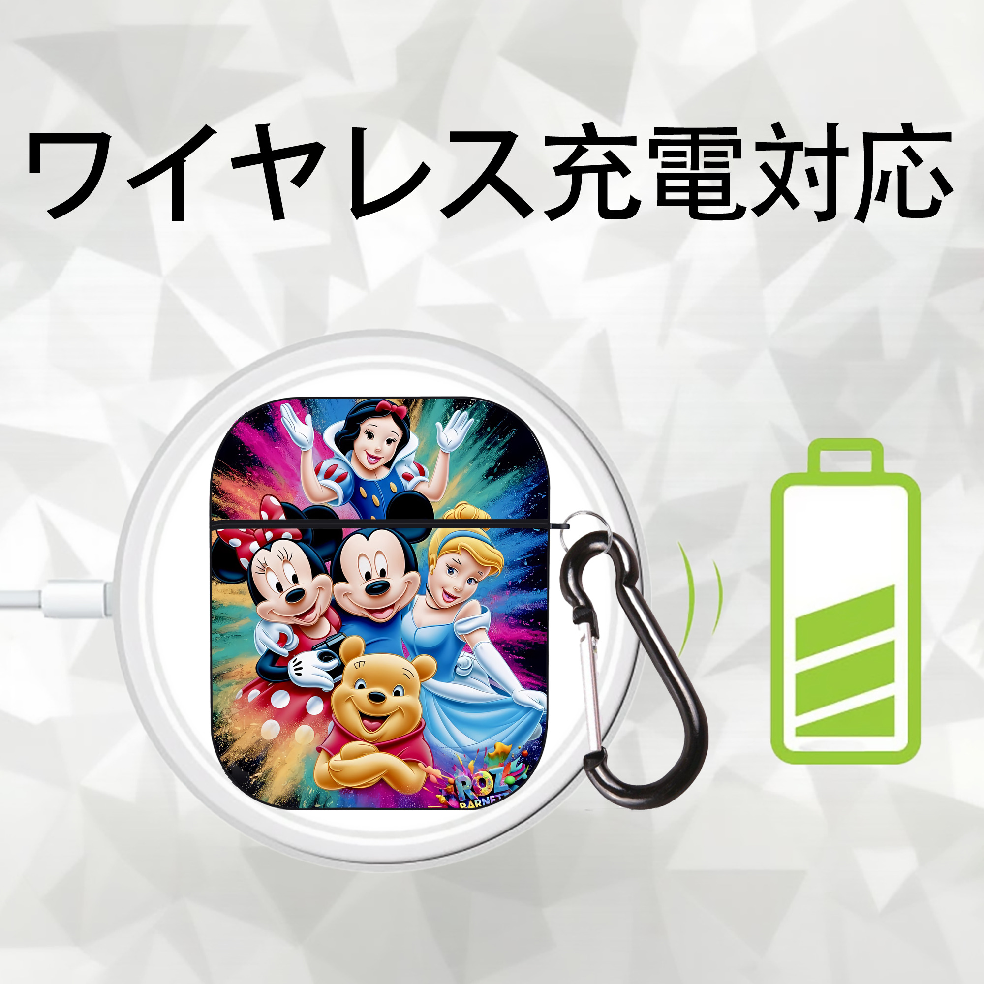 ミッキーマウス Mickey Mouse AirPods 第2世代保護ケース ハードシェル ブラック 耐衝撃・防指紋・カラビナ付き