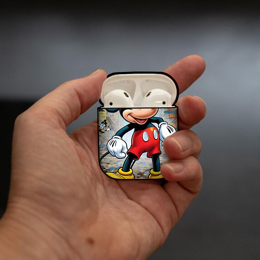 ミッキーマウス Mickey Mouse AirPods 第2世代保護ケース ハードシェル ブラック 耐衝撃・防指紋・カラビナ付き