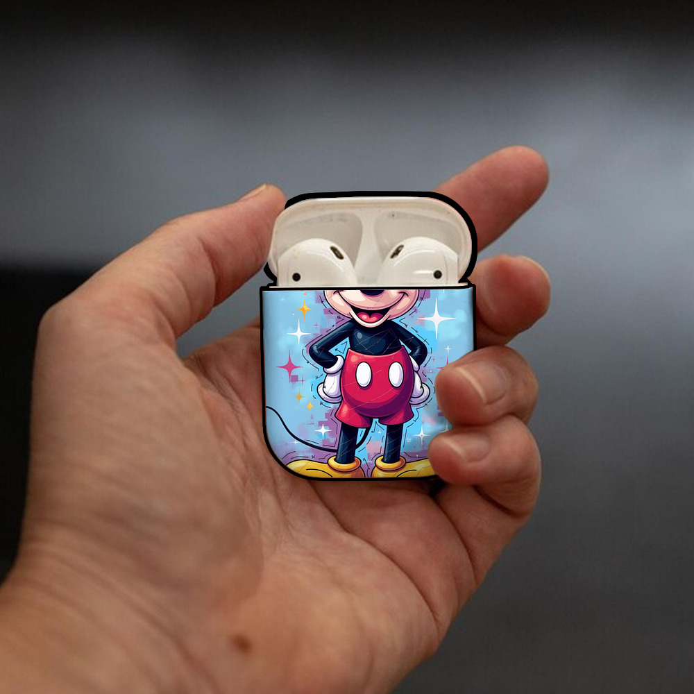 ミッキーマウス Mickey Mouse AirPods 第2世代保護ケース ハードシェル ブラック 耐衝撃・防指紋・カラビナ付き