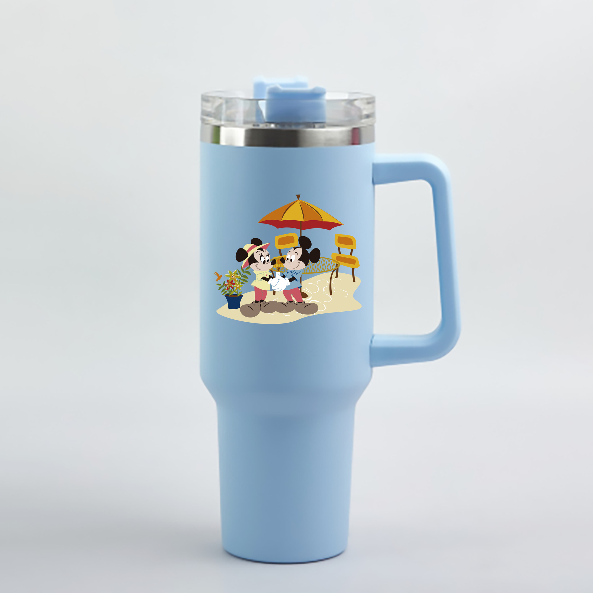 （画像用） ミッキーマウス Mickey Mouse 1200mL車用タンブラー - クリスタルステッカー（プラスチックストロー付き）