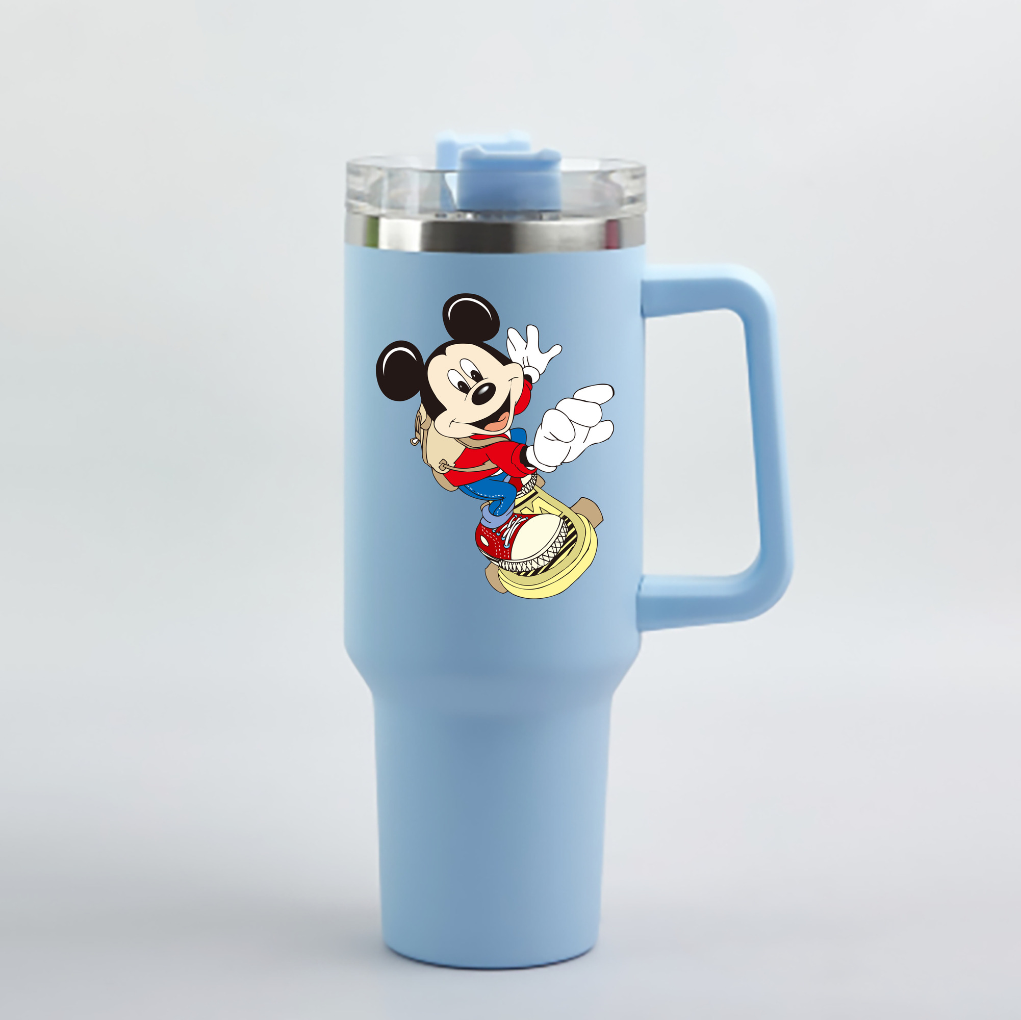 （画像用） ミッキーマウス Mickey Mouse 1200mL車用タンブラー - クリスタルステッカー（プラスチックストロー付き）
