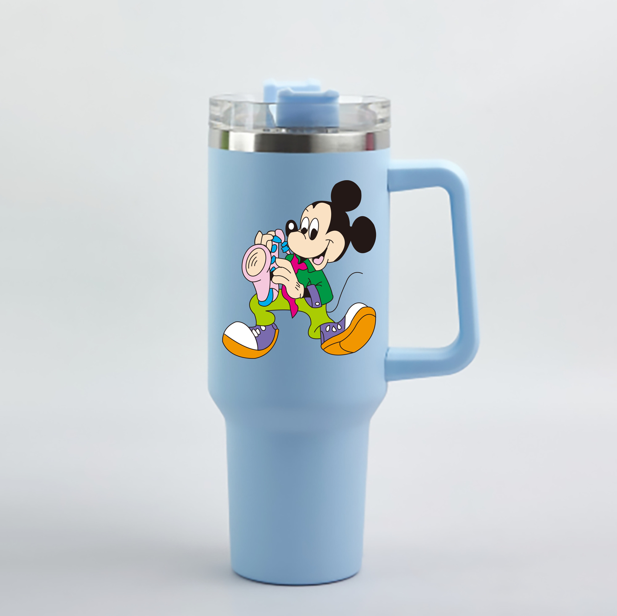 （画像用） ミッキーマウス Mickey Mouse 1200mL車用タンブラー - クリスタルステッカー（プラスチックストロー付き）