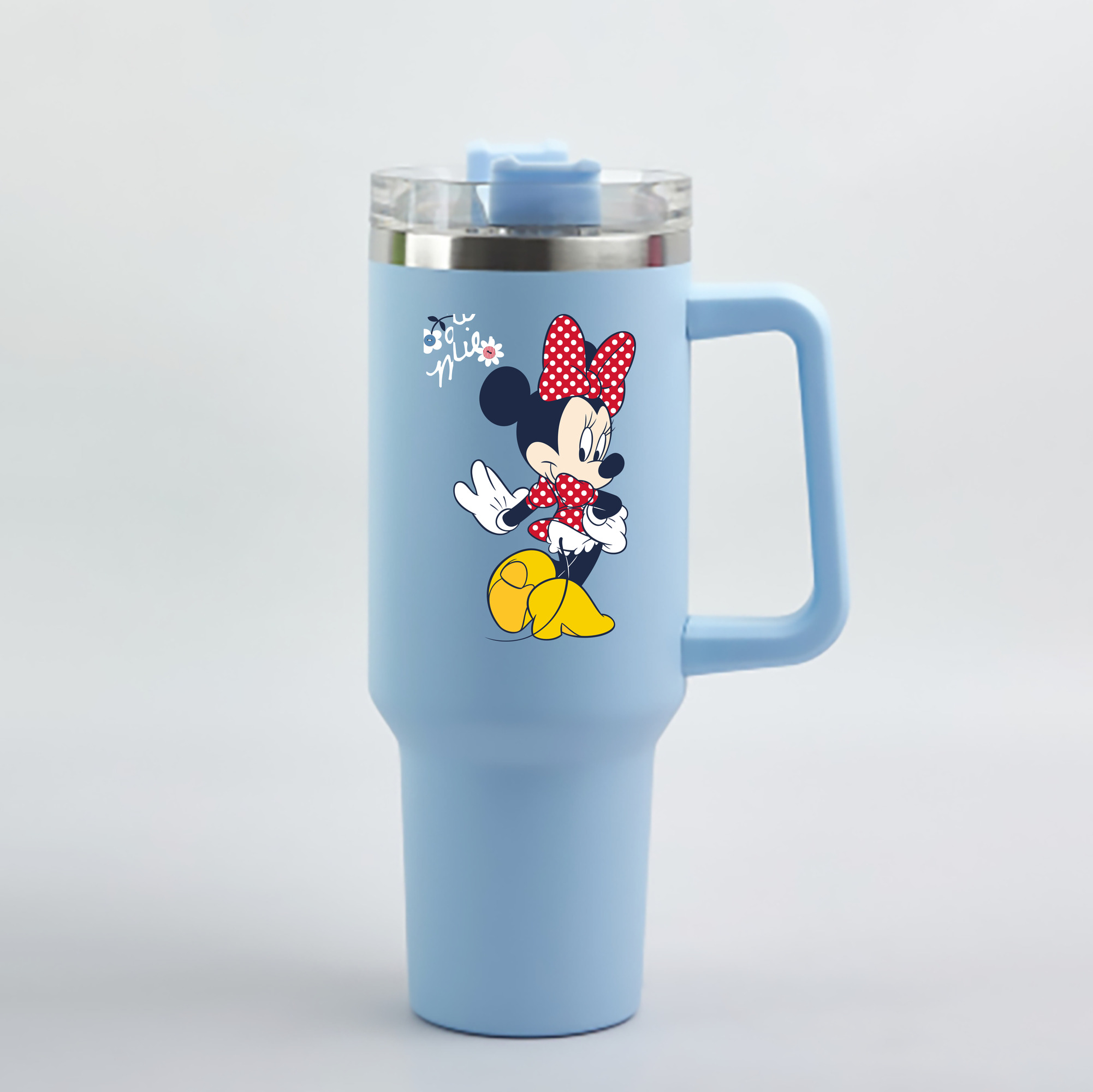 （画像用） ミッキーマウス Mickey Mouse 1200mL車用タンブラー - クリスタルステッカー（プラスチックストロー付き）