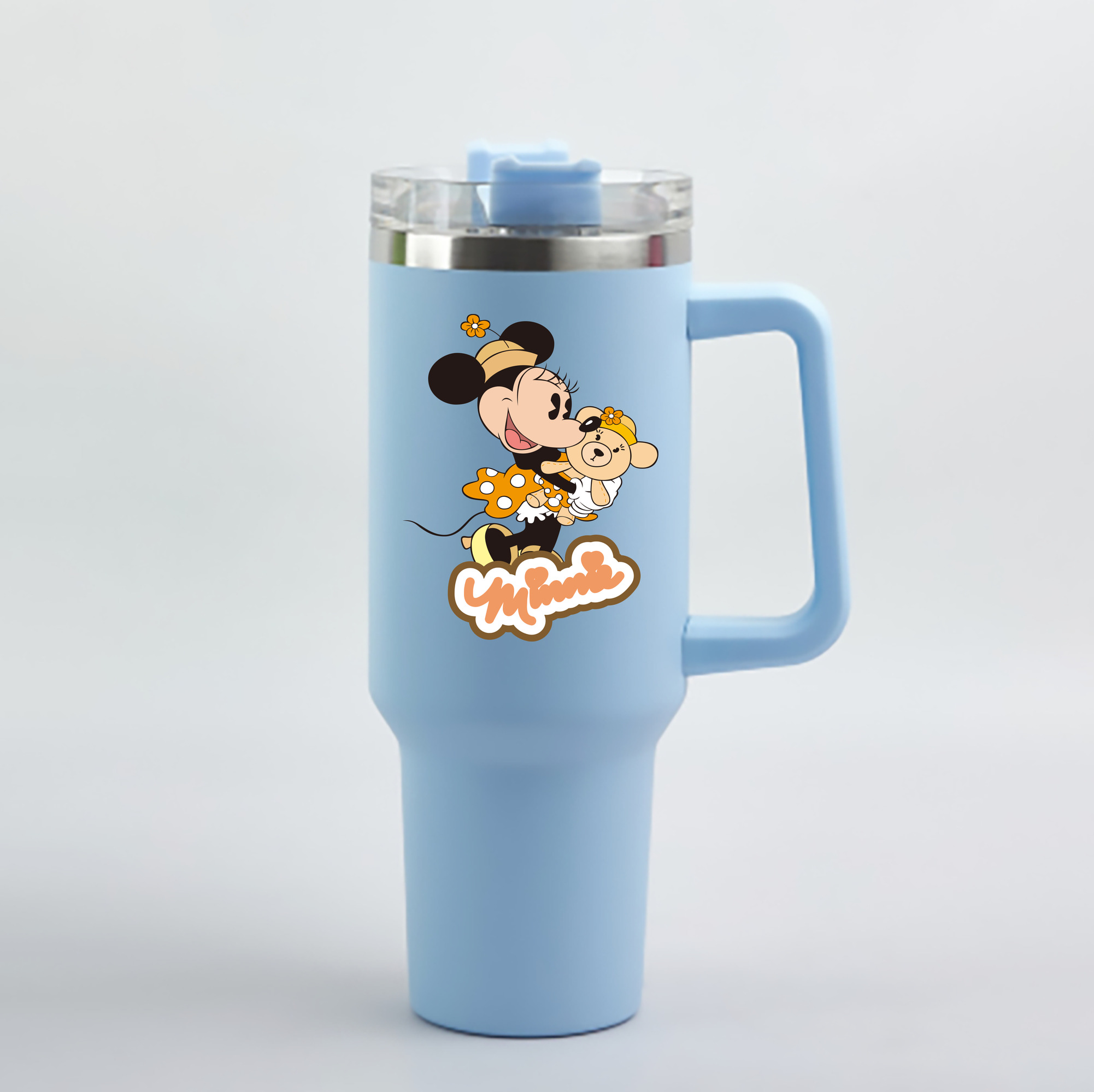 （画像用） ミッキーマウス Mickey Mouse 1200mL車用タンブラー - クリスタルステッカー（プラスチックストロー付き）