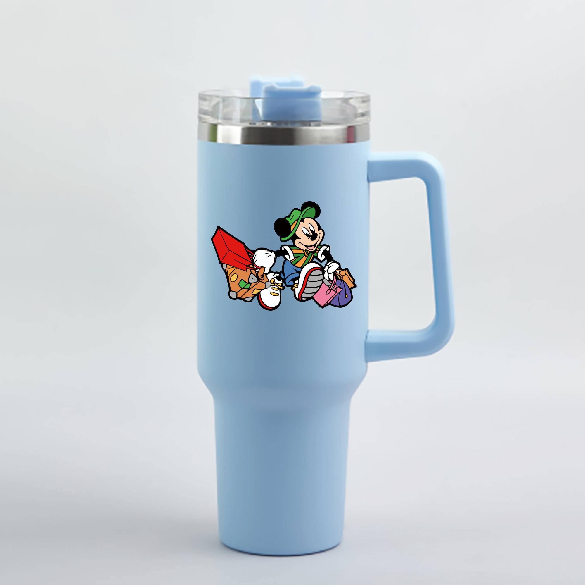 （画像用） ミッキーマウス Mickey Mouse 1200mL車用タンブラー - クリスタルステッカー（プラスチックストロー付き）