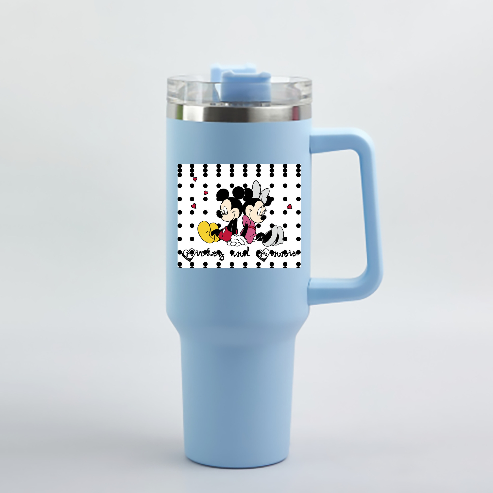 （画像用） ミッキーマウス Mickey Mouse 1200mL車用タンブラー - クリスタルステッカー（プラスチックストロー付き）
