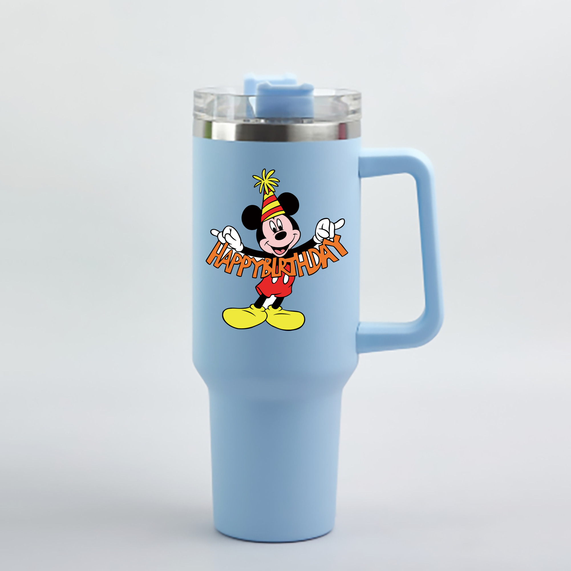 （画像用） ミッキーマウス Mickey Mouse 1200mL車用タンブラー - クリスタルステッカー（プラスチックストロー付き）