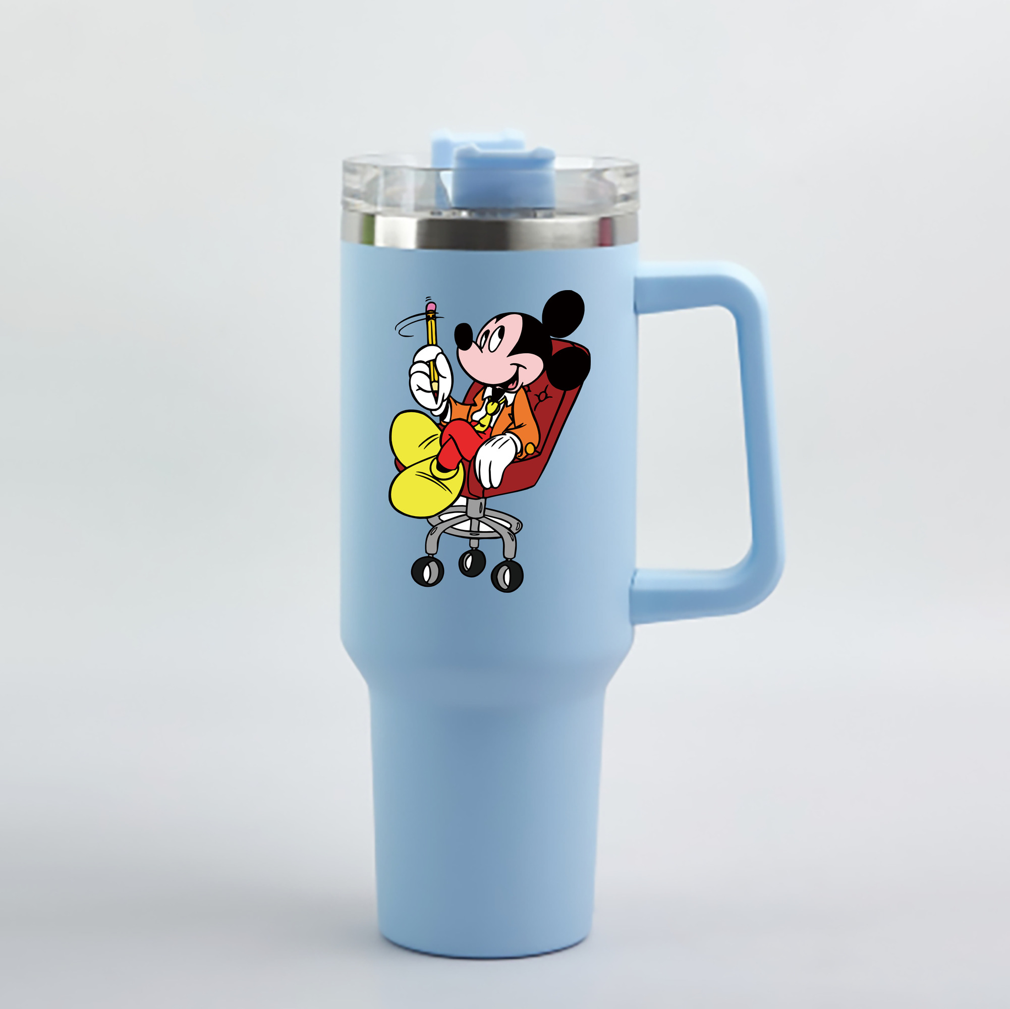 （画像用） ミッキーマウス Mickey Mouse 1200mL車用タンブラー - クリスタルステッカー（プラスチックストロー付き）