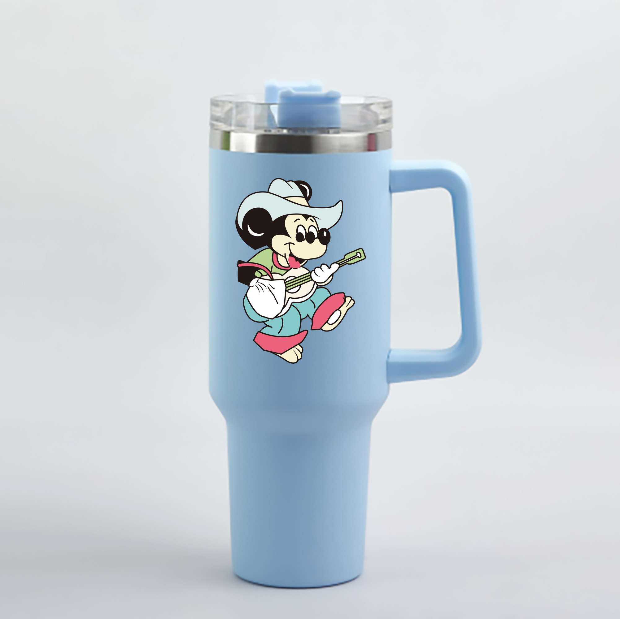 （画像用） ミッキーマウス Mickey Mouse 1200mL車用タンブラー - クリスタルステッカー（プラスチックストロー付き）
