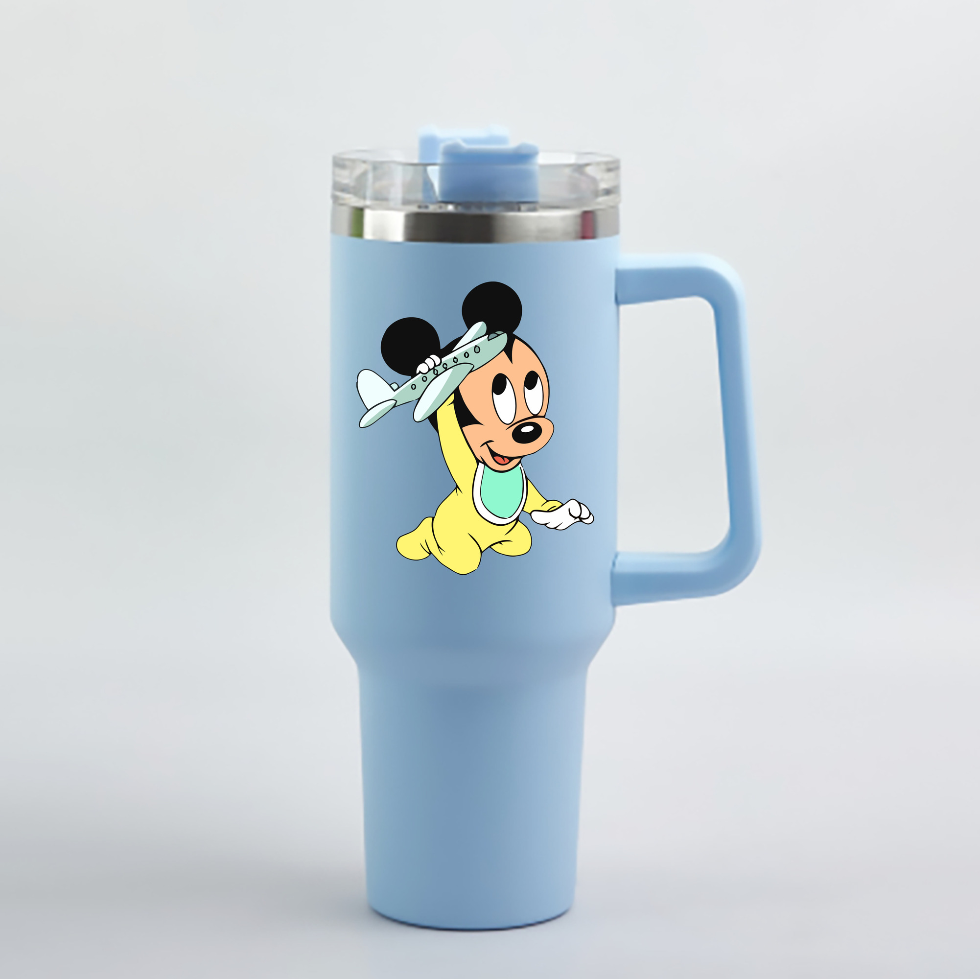 （画像用） ミッキーマウス Mickey Mouse 1200mL車用タンブラー - クリスタルステッカー（プラスチックストロー付き）