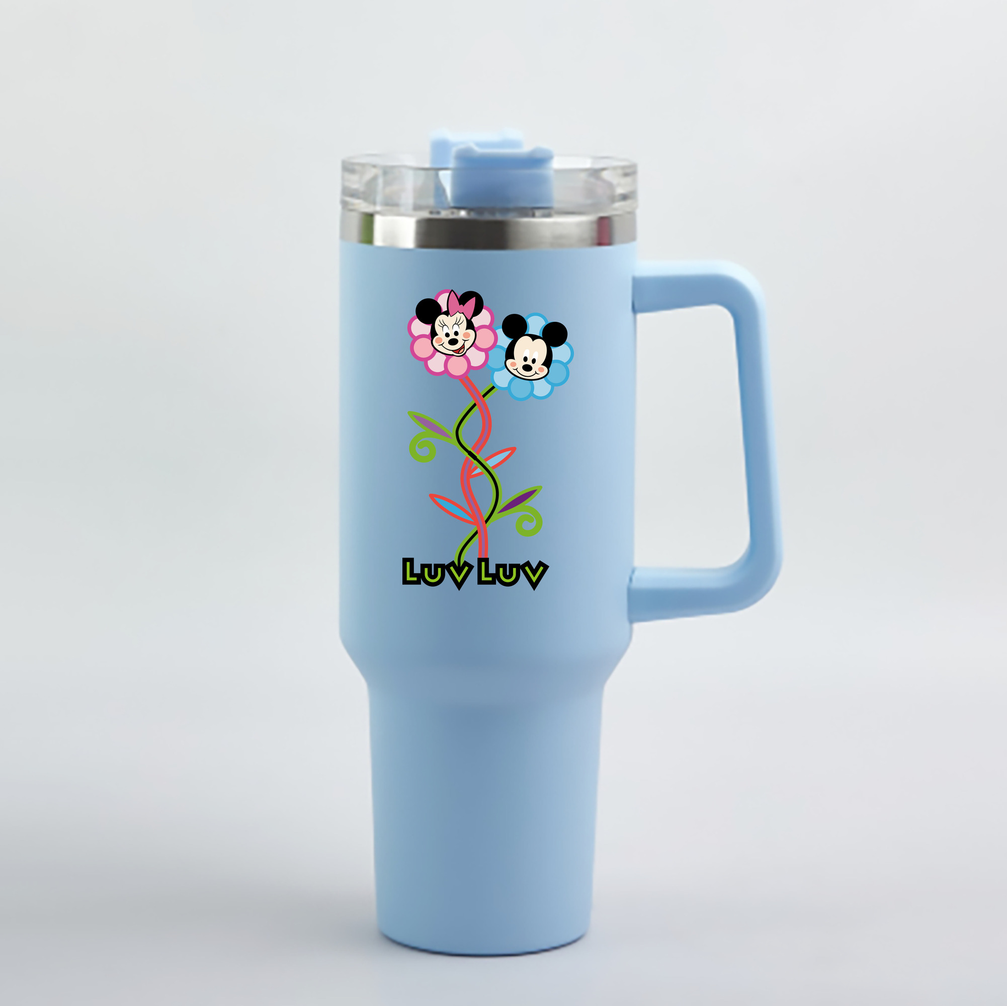 （画像用） ミッキーマウス Mickey Mouse 1200mL車用タンブラー - クリスタルステッカー（プラスチックストロー付き）